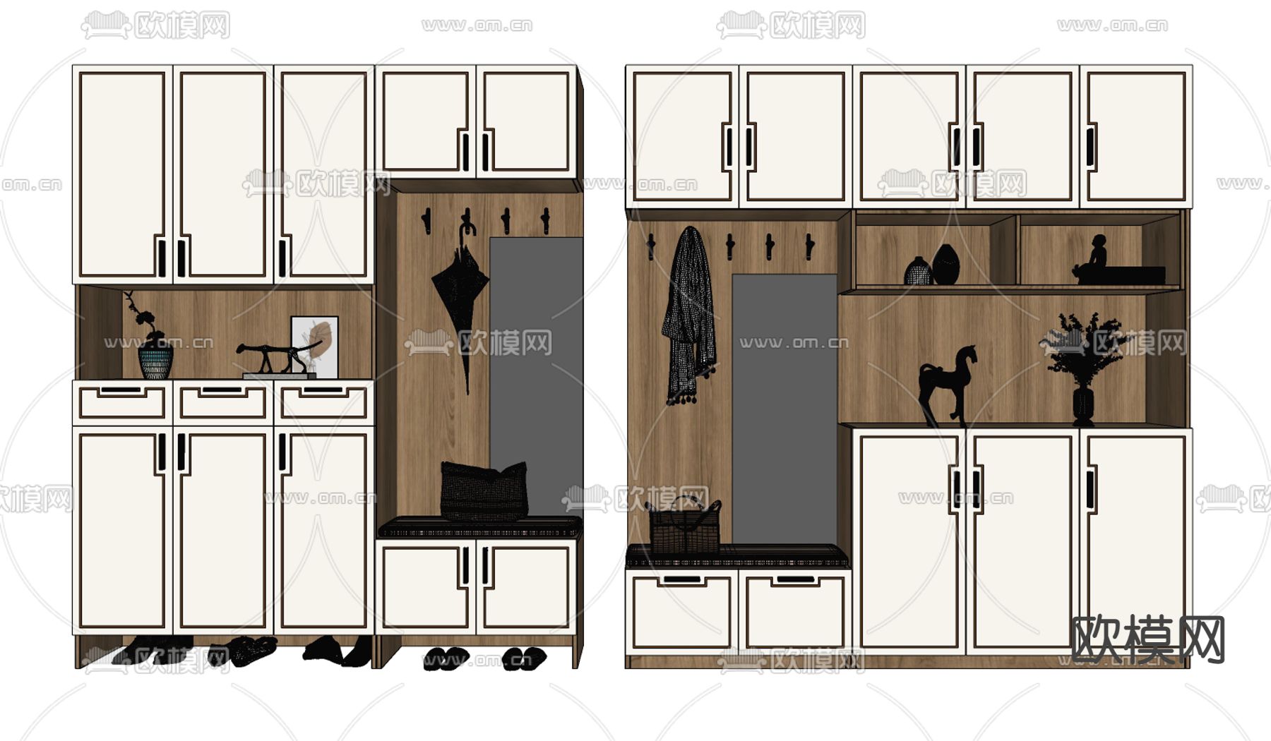 新中式玄关鞋柜su模型下载（渲染图2）