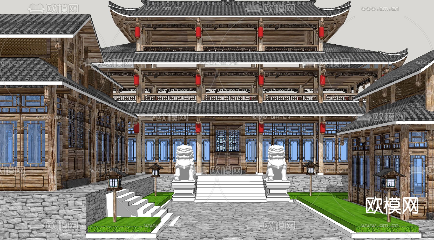 中式古建民居su模型下载（渲染图1）