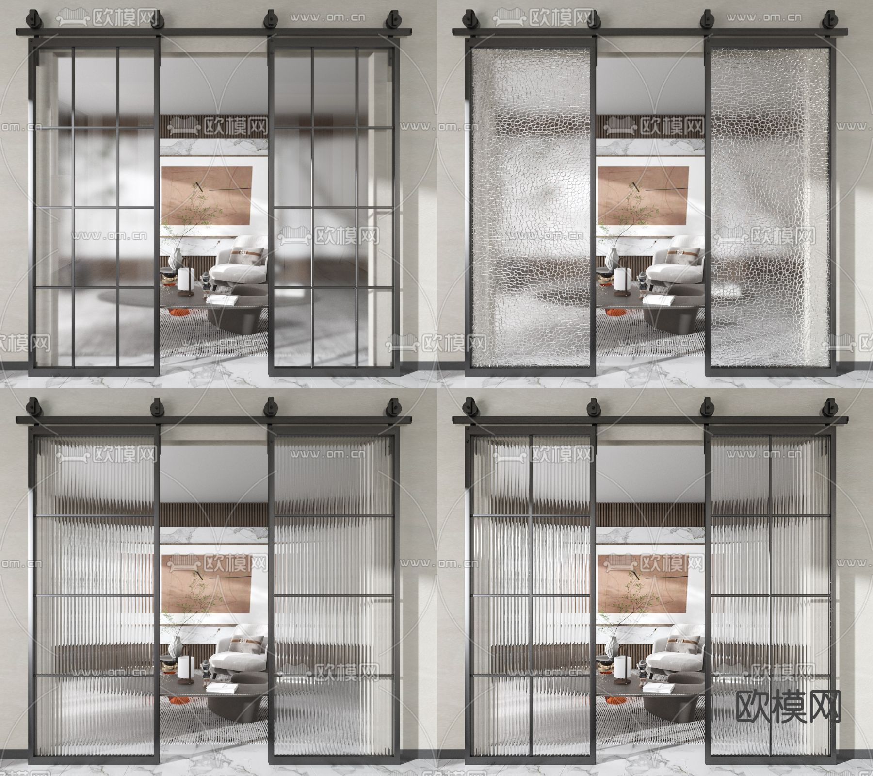 现代玻璃推拉门3d模型