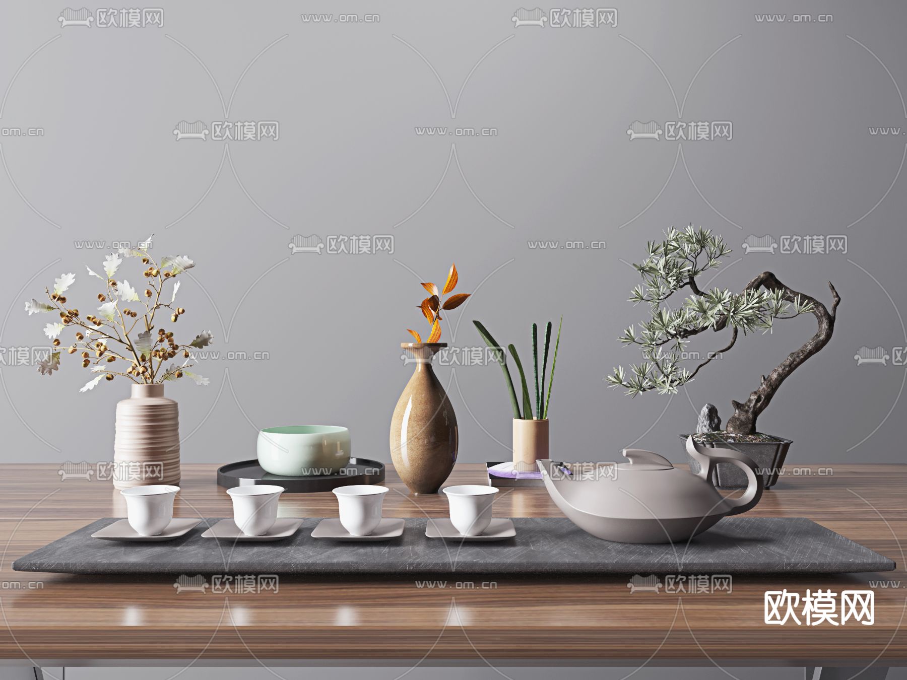 新中式茶具花瓶摆件3d模型下载