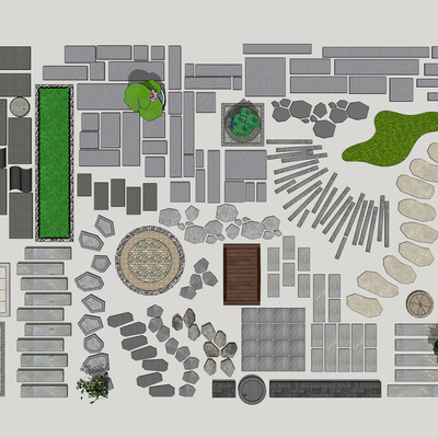 新中式汀步园路栈道su模型