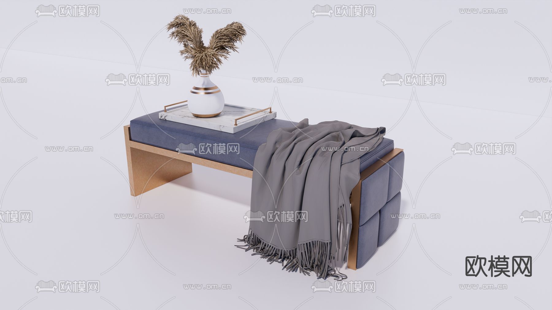 北欧风布艺床尾凳su模型