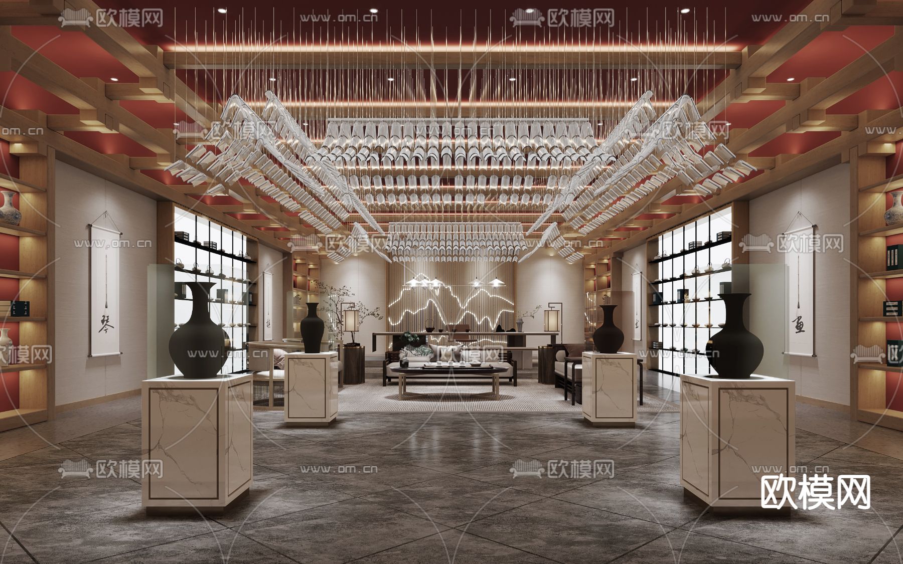 新中式茶馆茶室3d模型下载