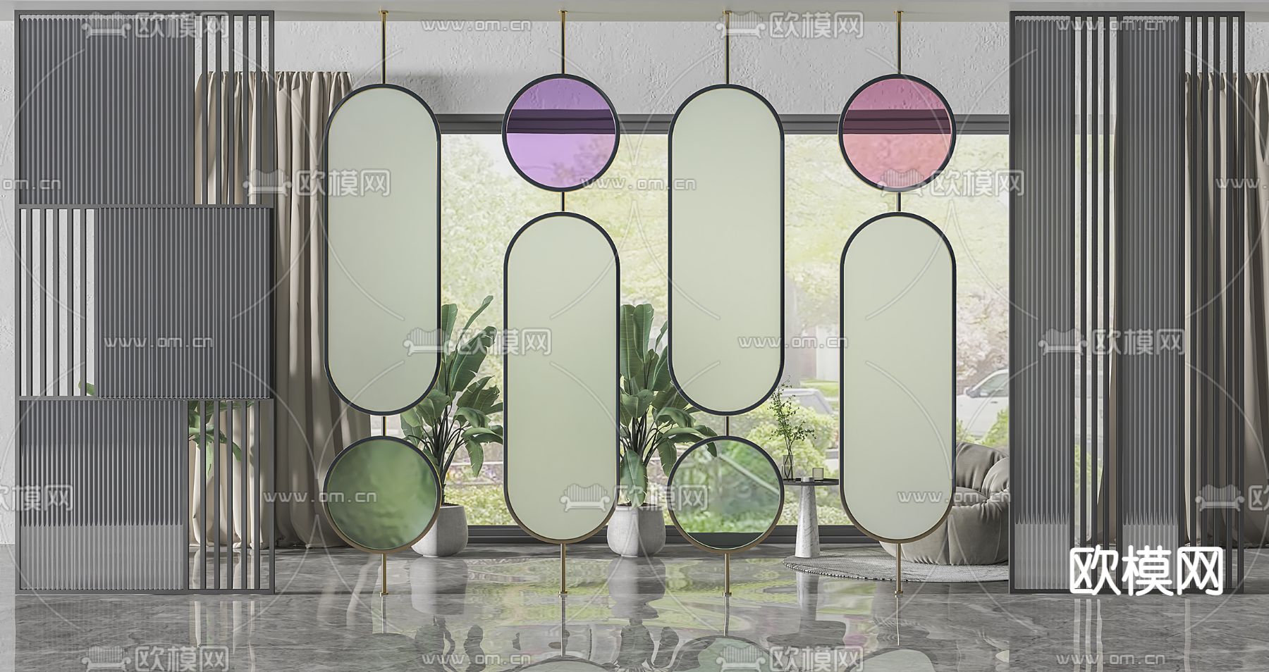 现代彩色玻璃屏风隔断3d模型下载