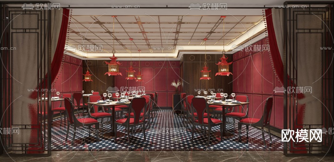 中式中餐厅散台区3d模型下载_ID11564601_3dmax免费模型-欧模网