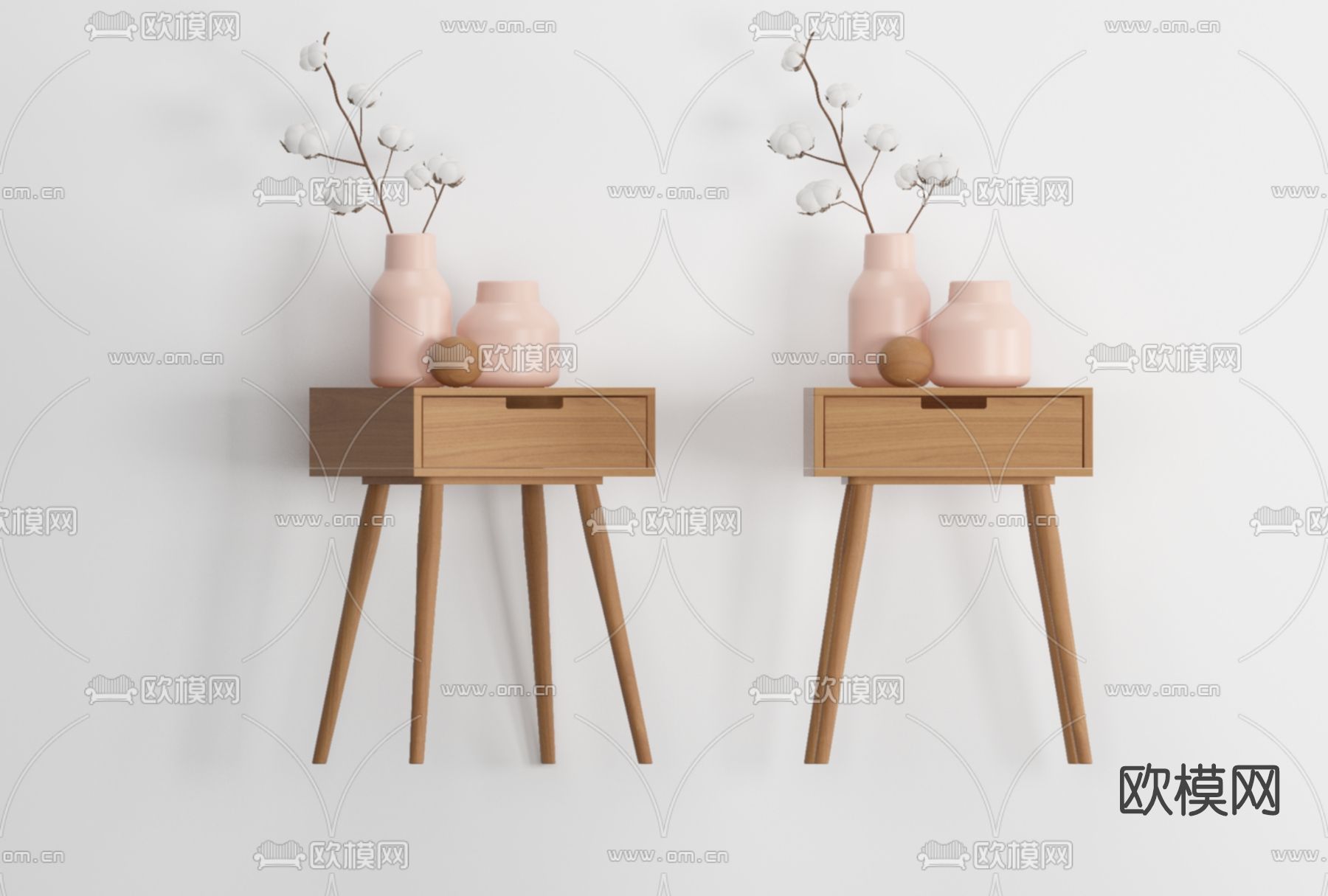 北欧实木床头柜免费3d模型下载