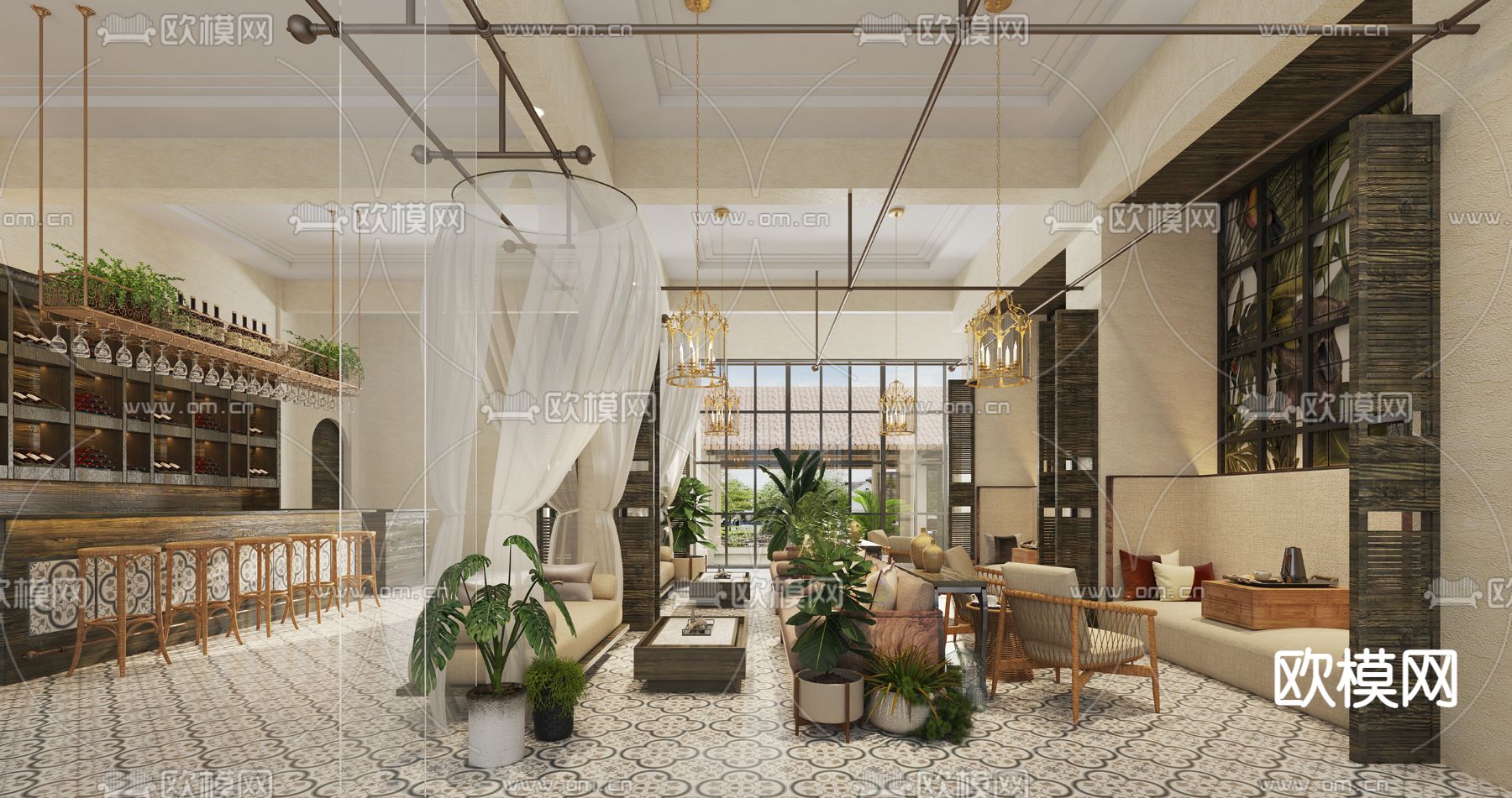 自然风酒店大堂吧3d模型下载（渲染图1）
