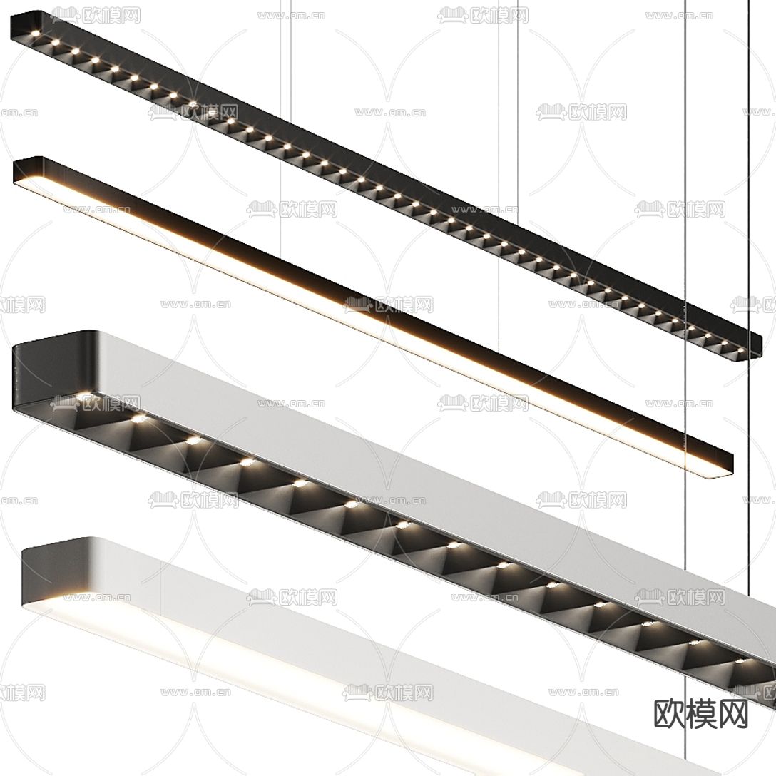 现代长条办公吊灯3d模型下载（渲染图1）