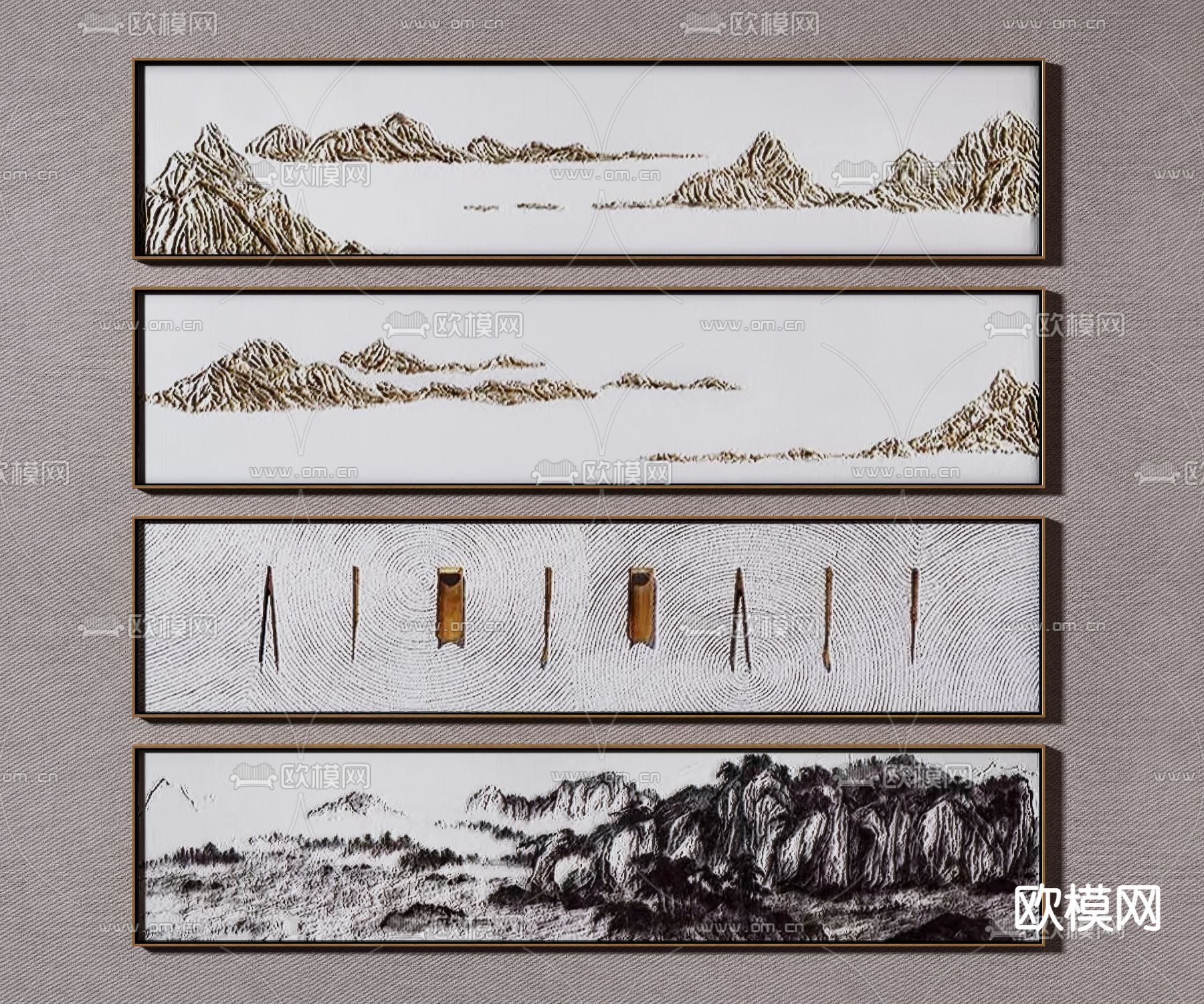 新中式山水装饰画3d模型