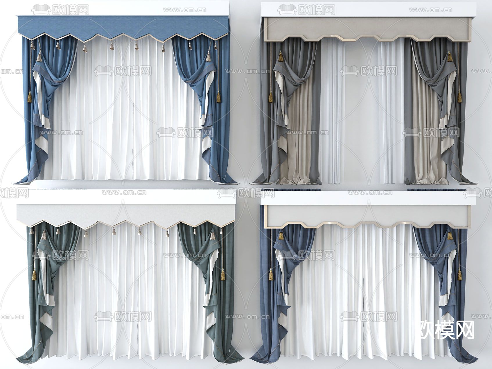 简欧布艺窗帘3d模型下载