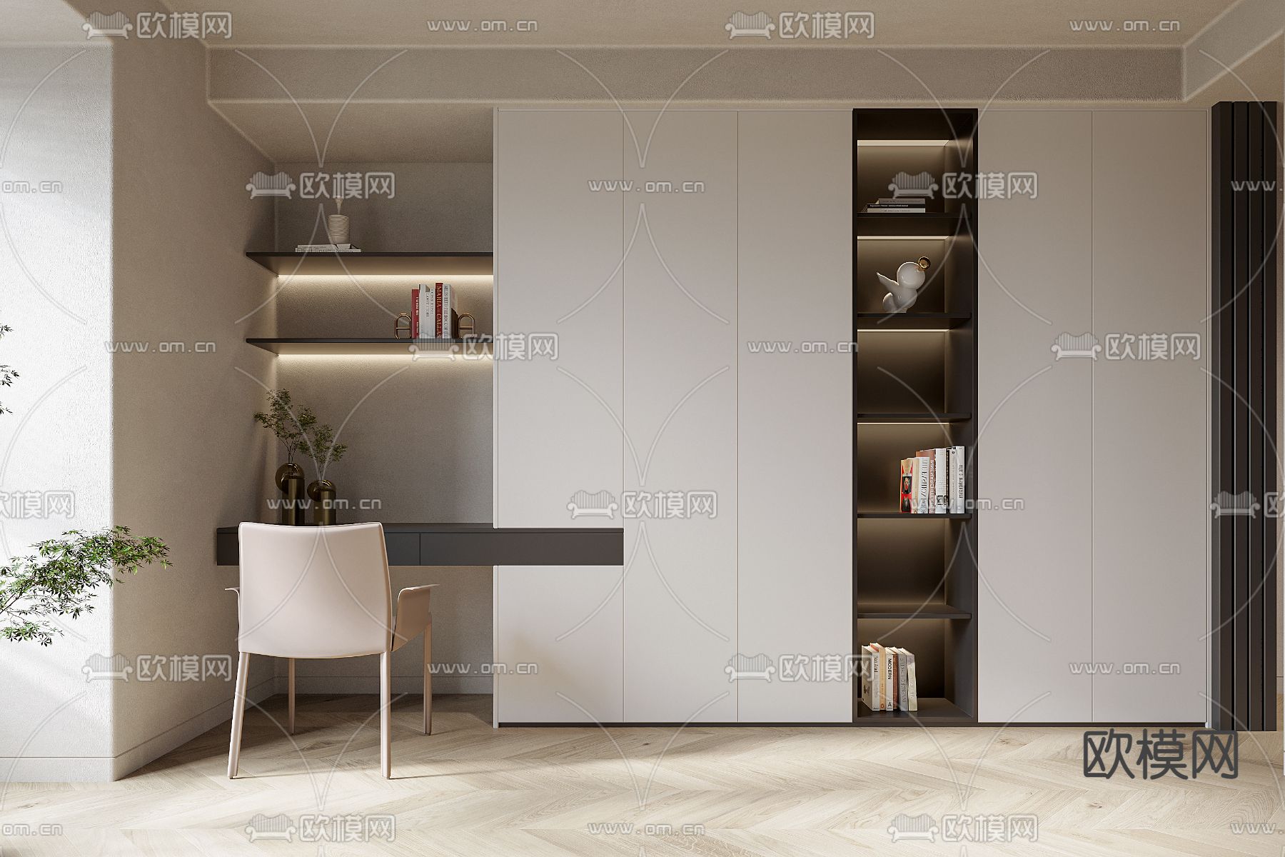 现代简约书房3d模型