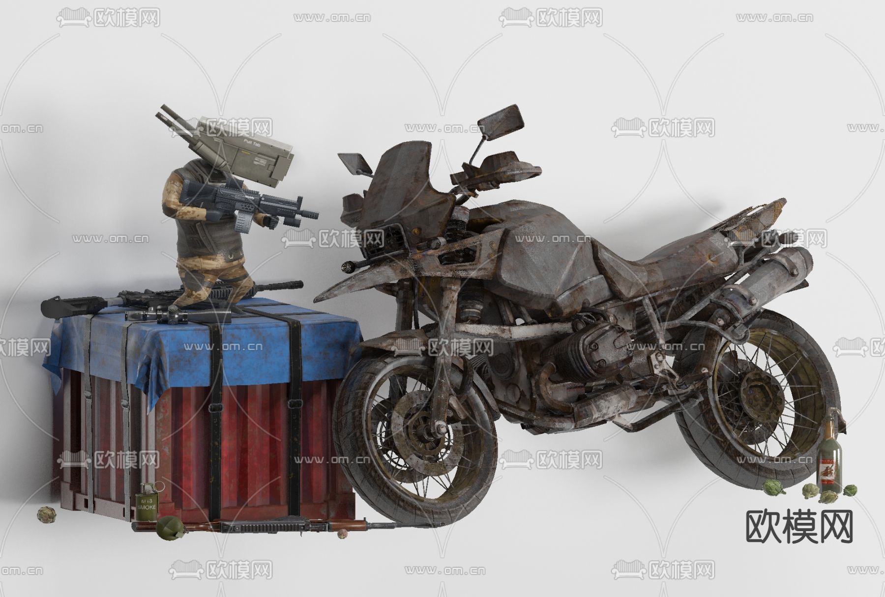 工业风摩托车免费3d模型下载