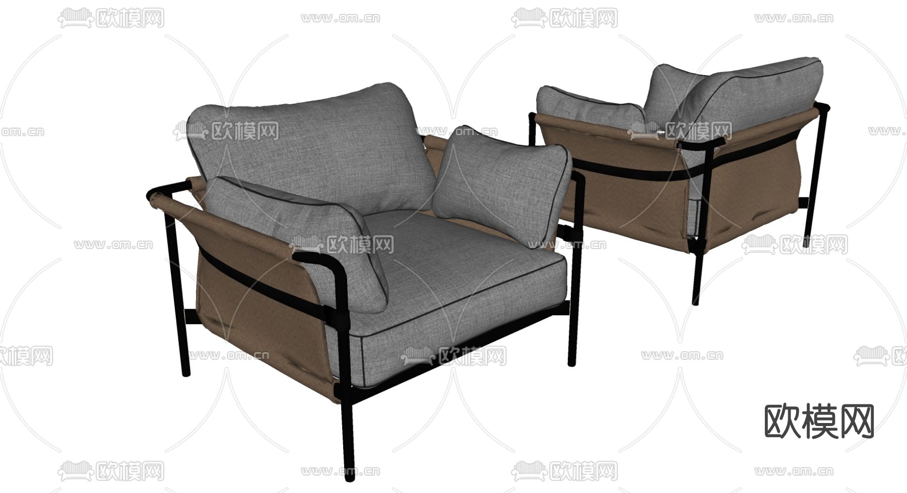 现代布艺休闲沙发su模型下载（渲染图2）