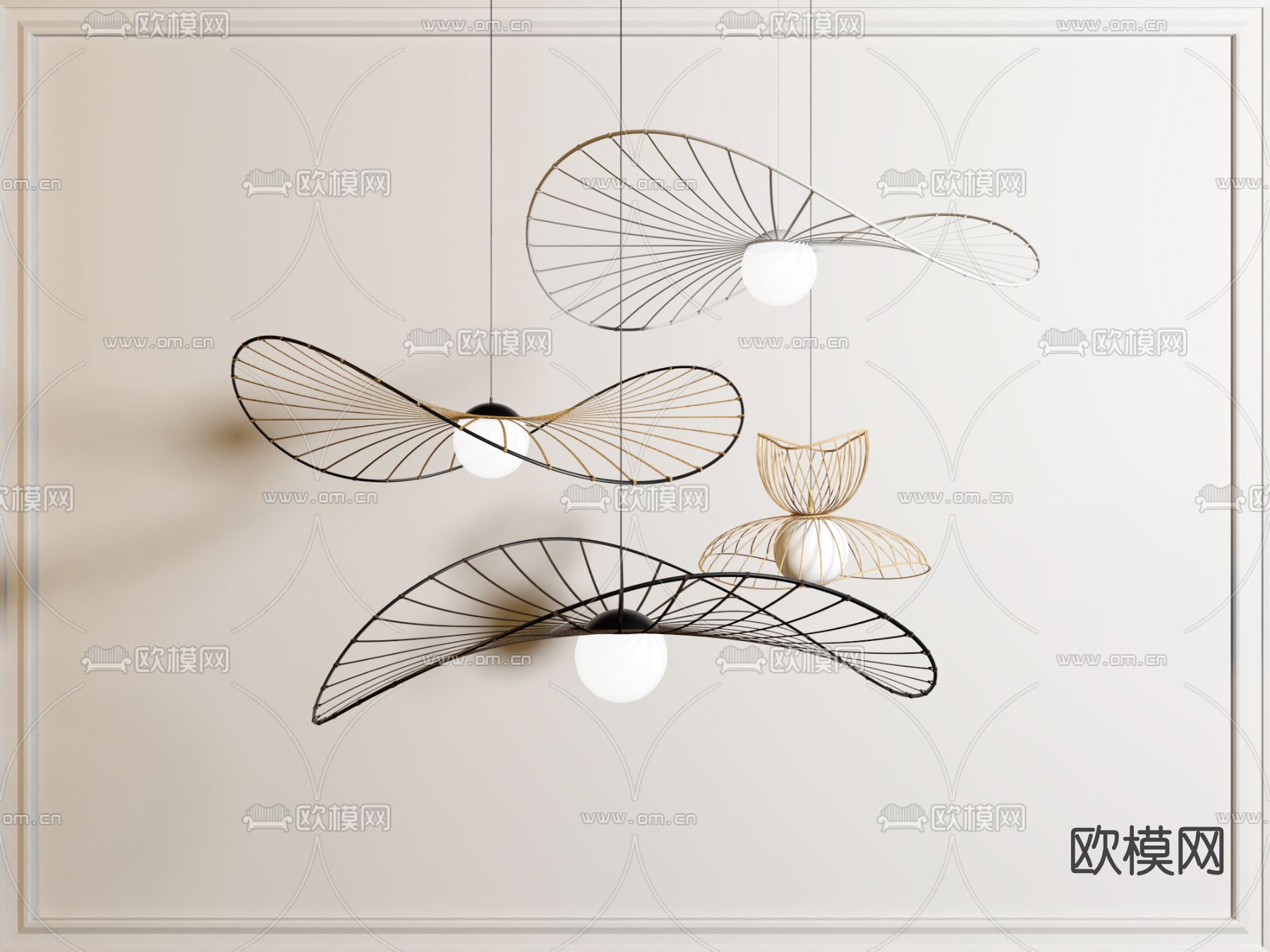 北欧金属吊灯su模型下载