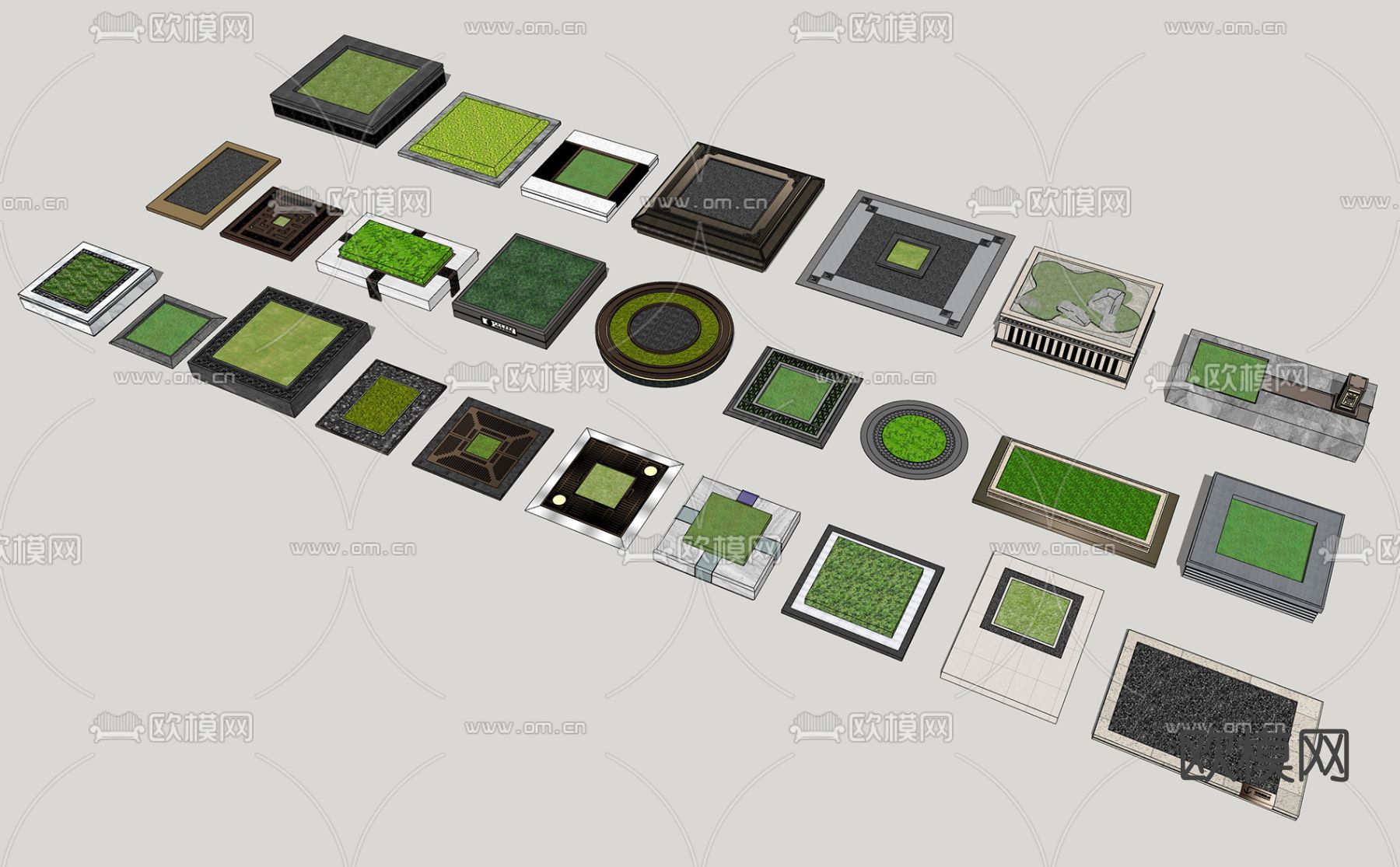 新中式树池小品su模型