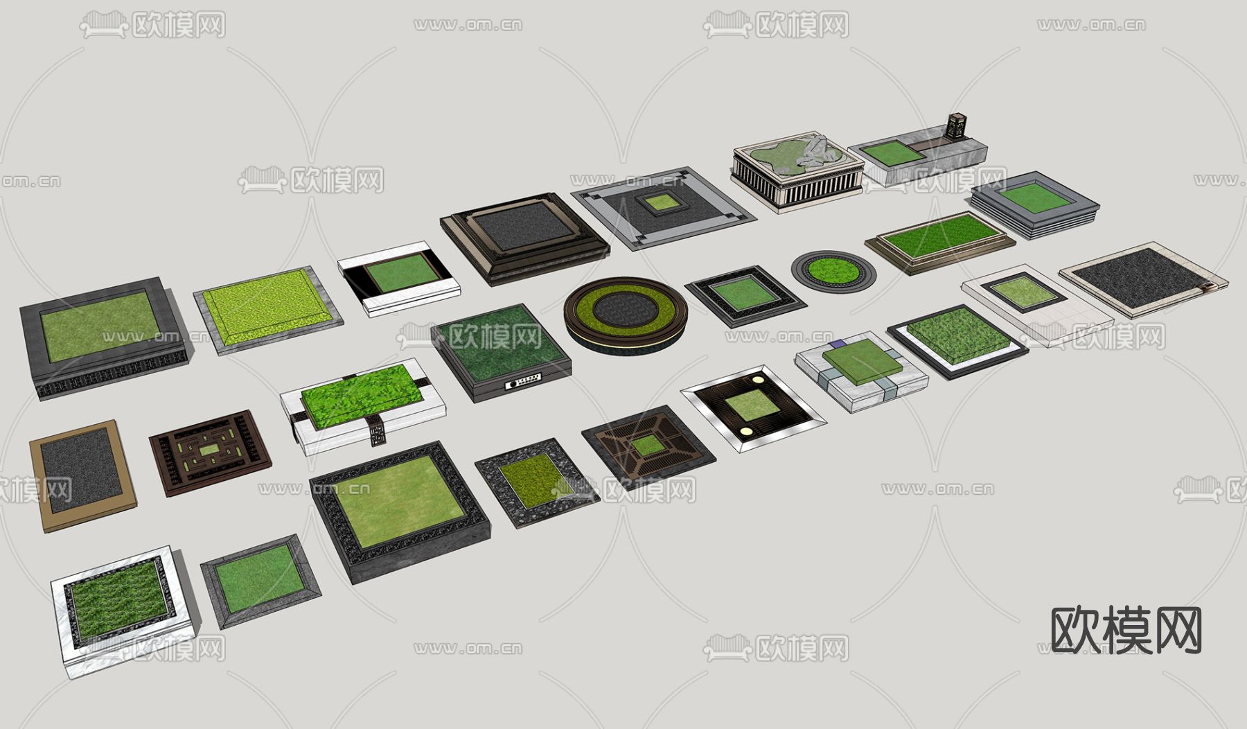 新中式树池小品su模型