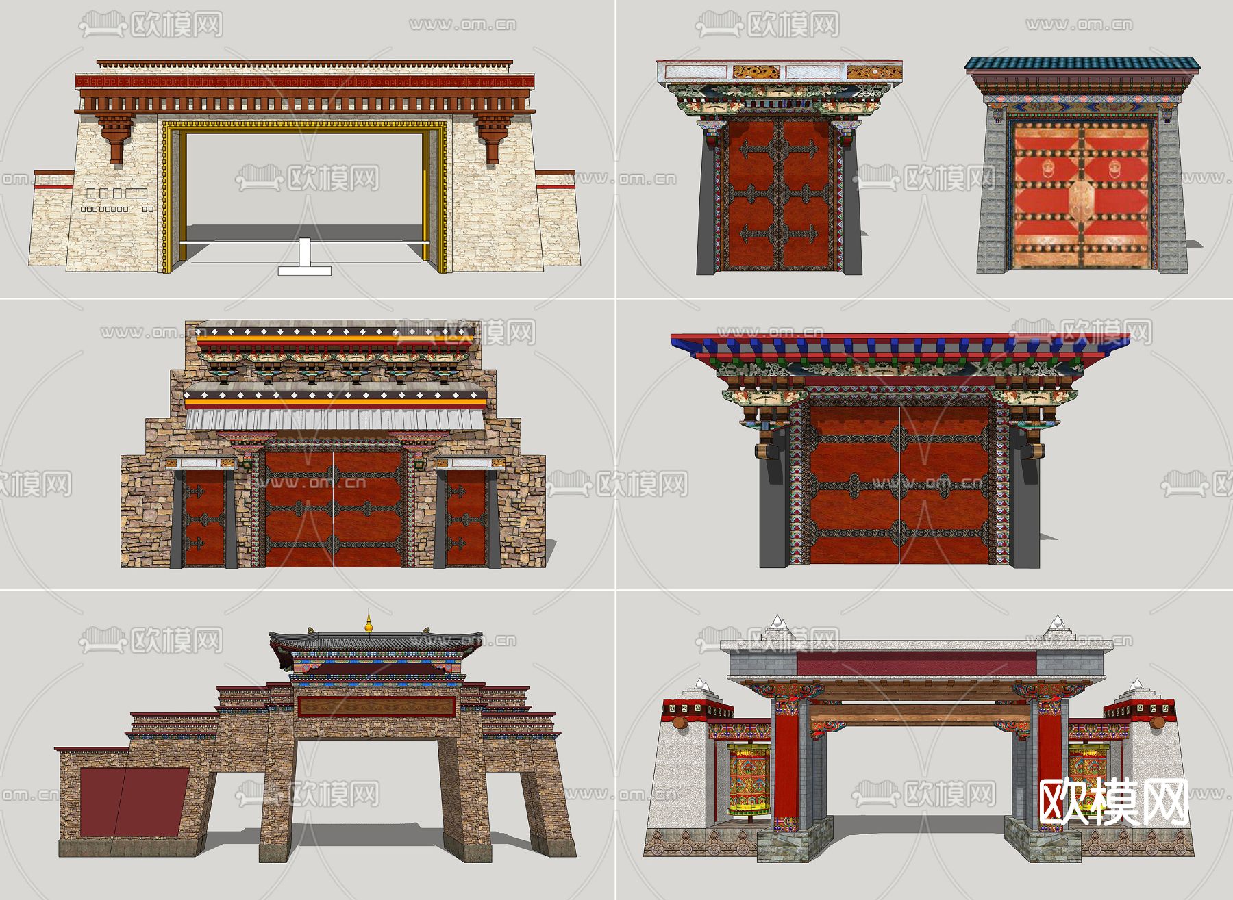 中式门头大门su模型