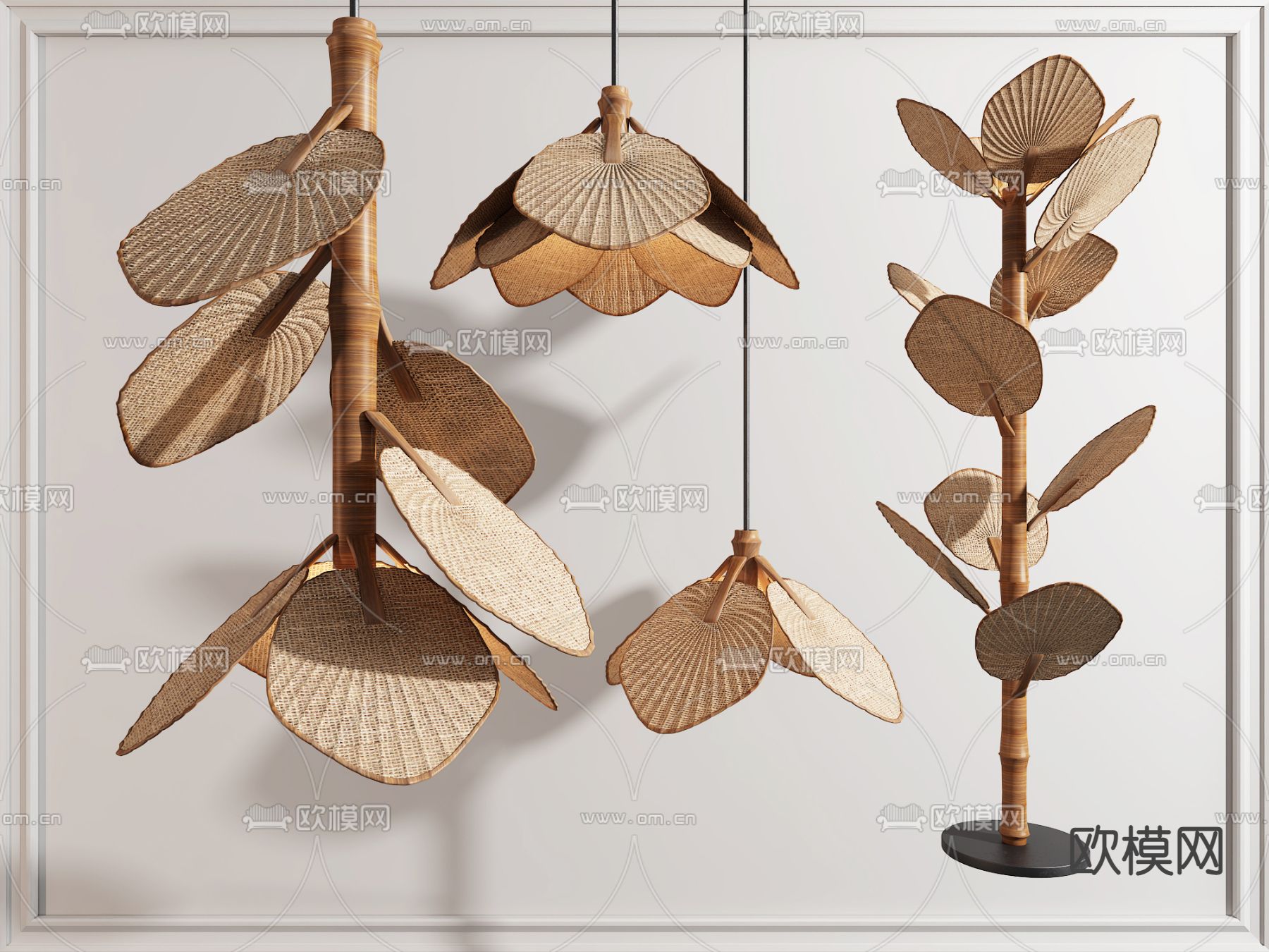 东南亚芭蕉扇装饰灯3d模型下载