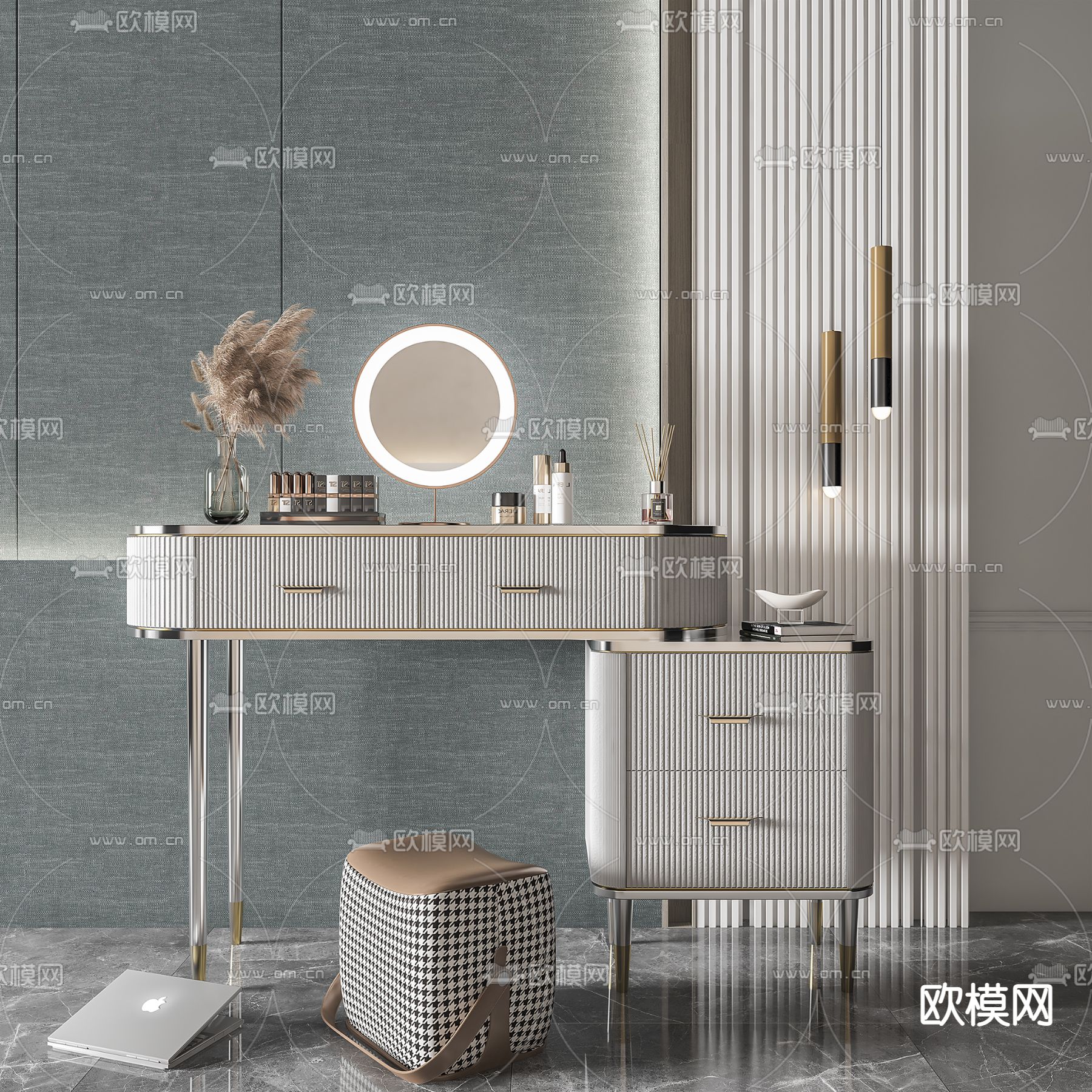 现代轻奢梳妆台3d模型下载