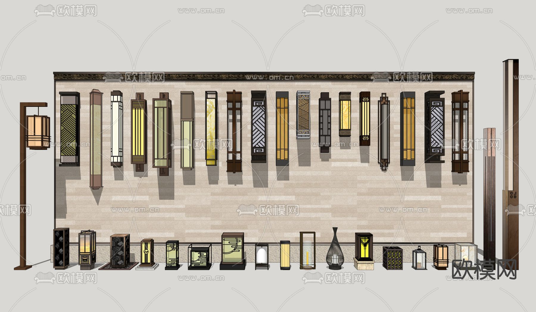 新中式景观灯庭院灯su模型下载