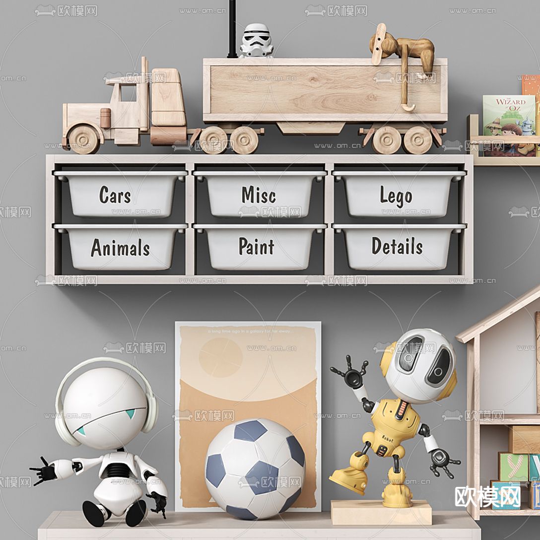 现代儿童玩具收纳柜3d模型下载（渲染图3）