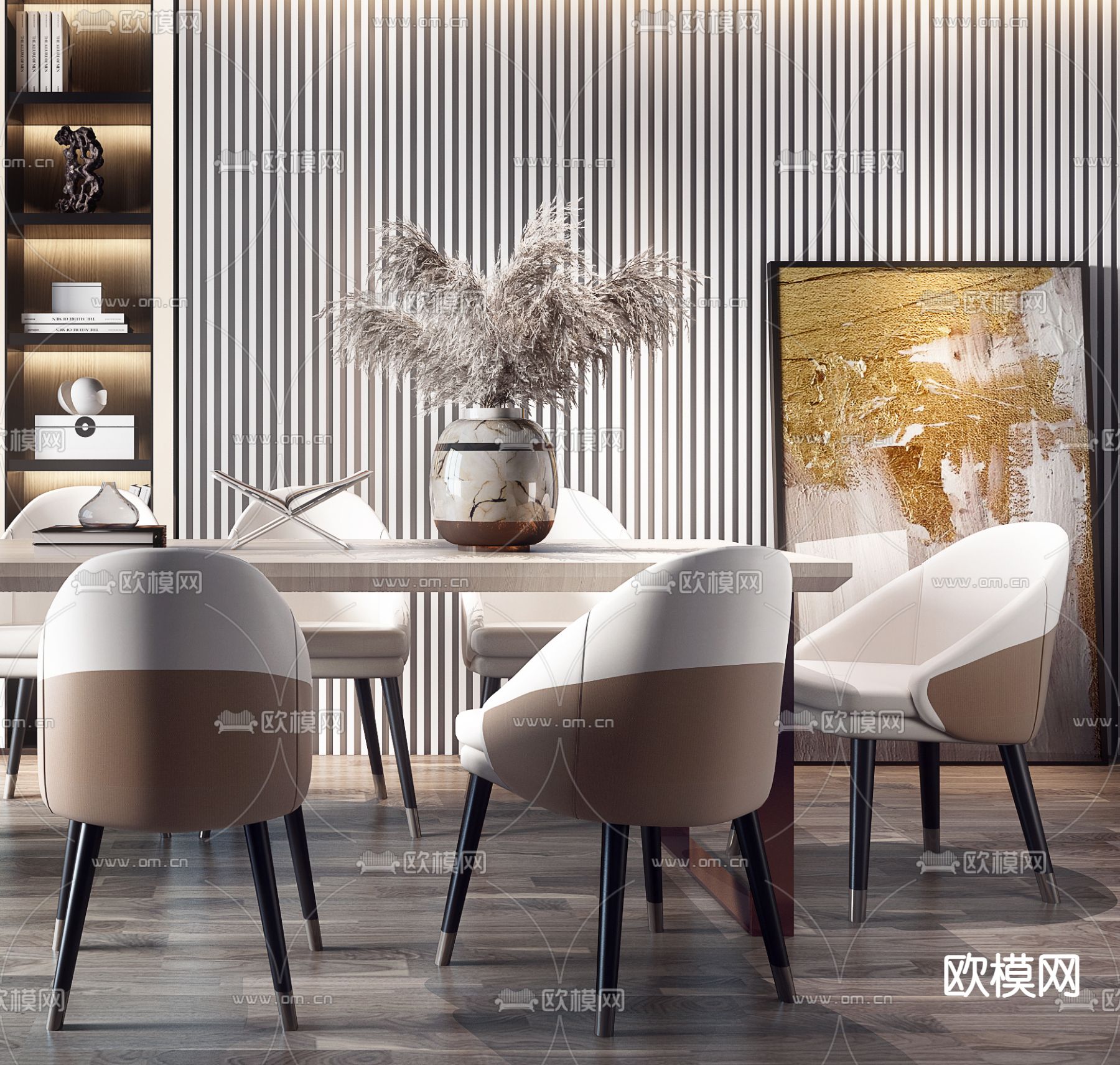 现代实木餐桌椅3d模型