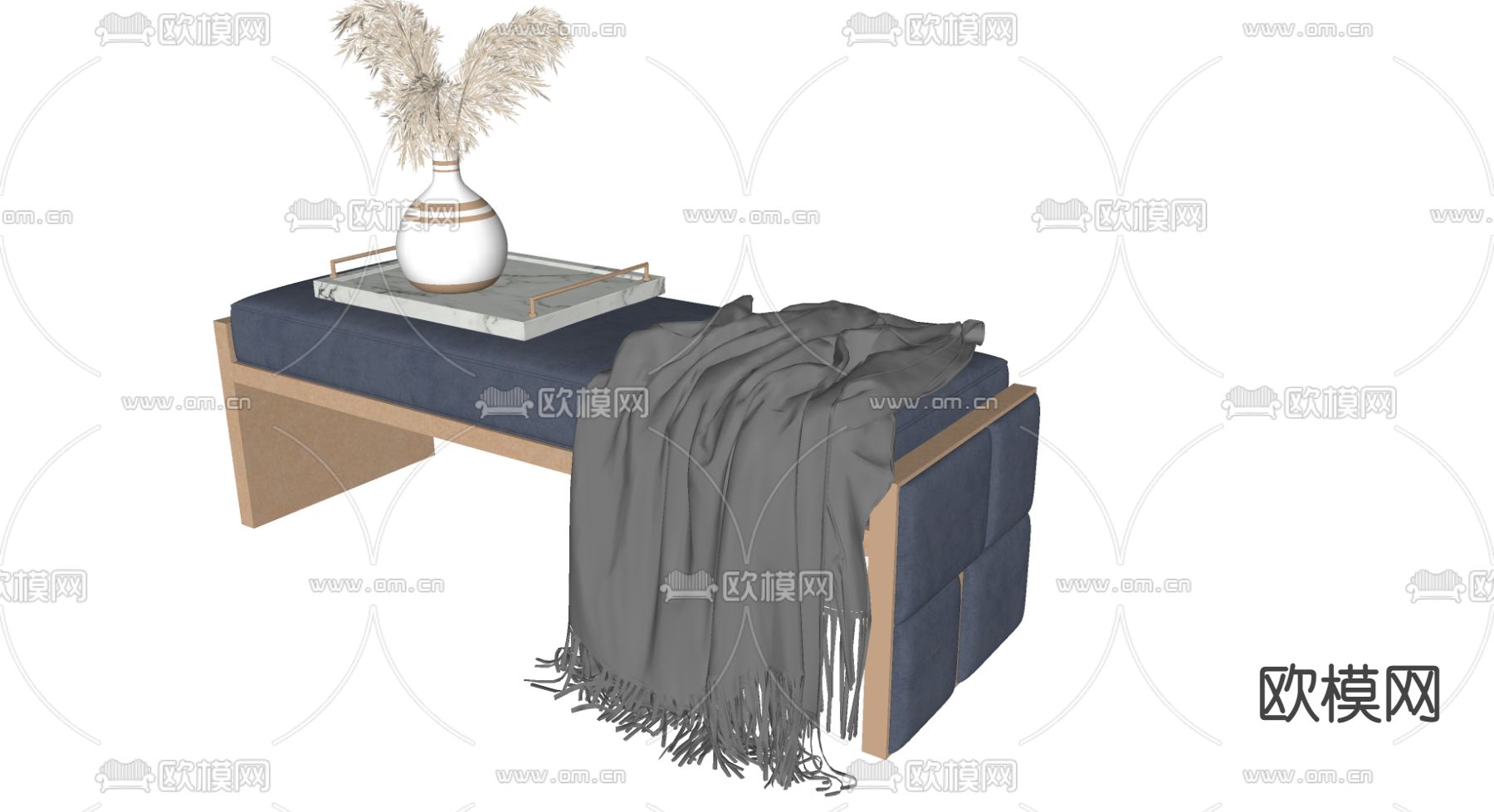 北欧风布艺床尾凳su模型