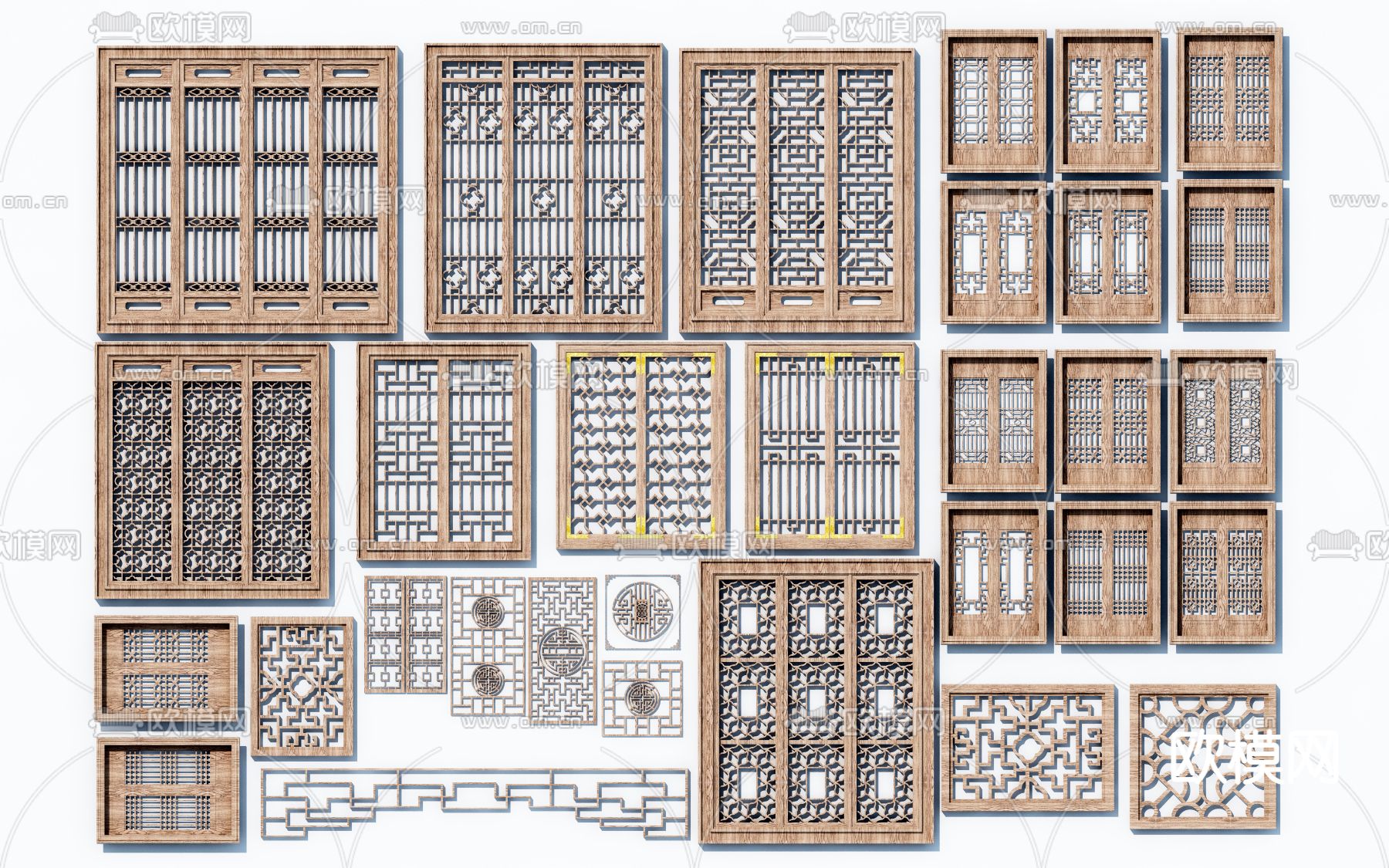 中式实木花格窗户3d模型下载