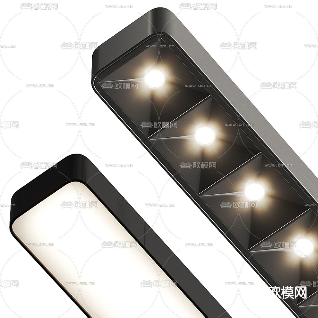 现代长条办公吊灯3d模型下载（渲染图2）