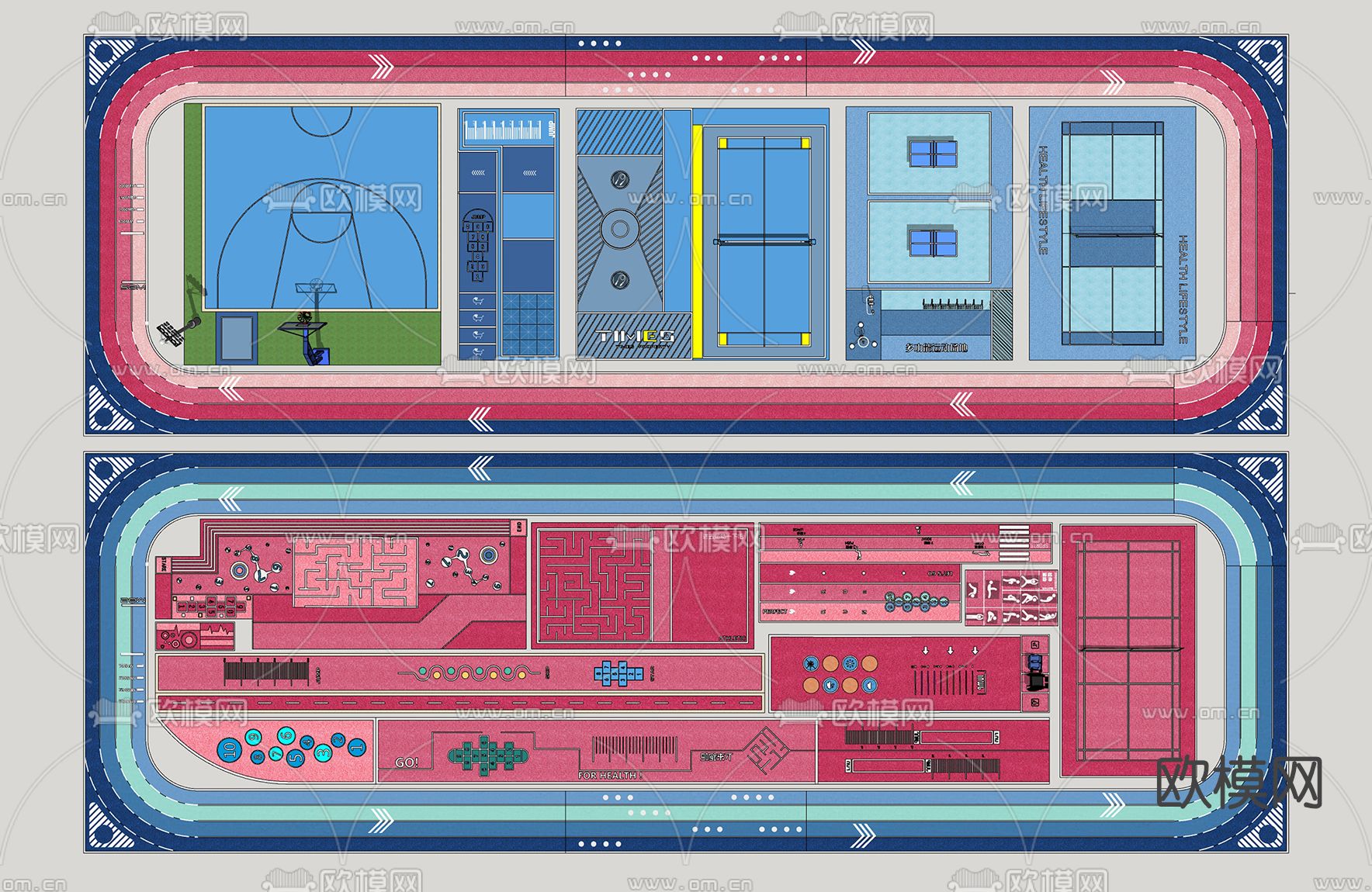 现代户外运动场su模型