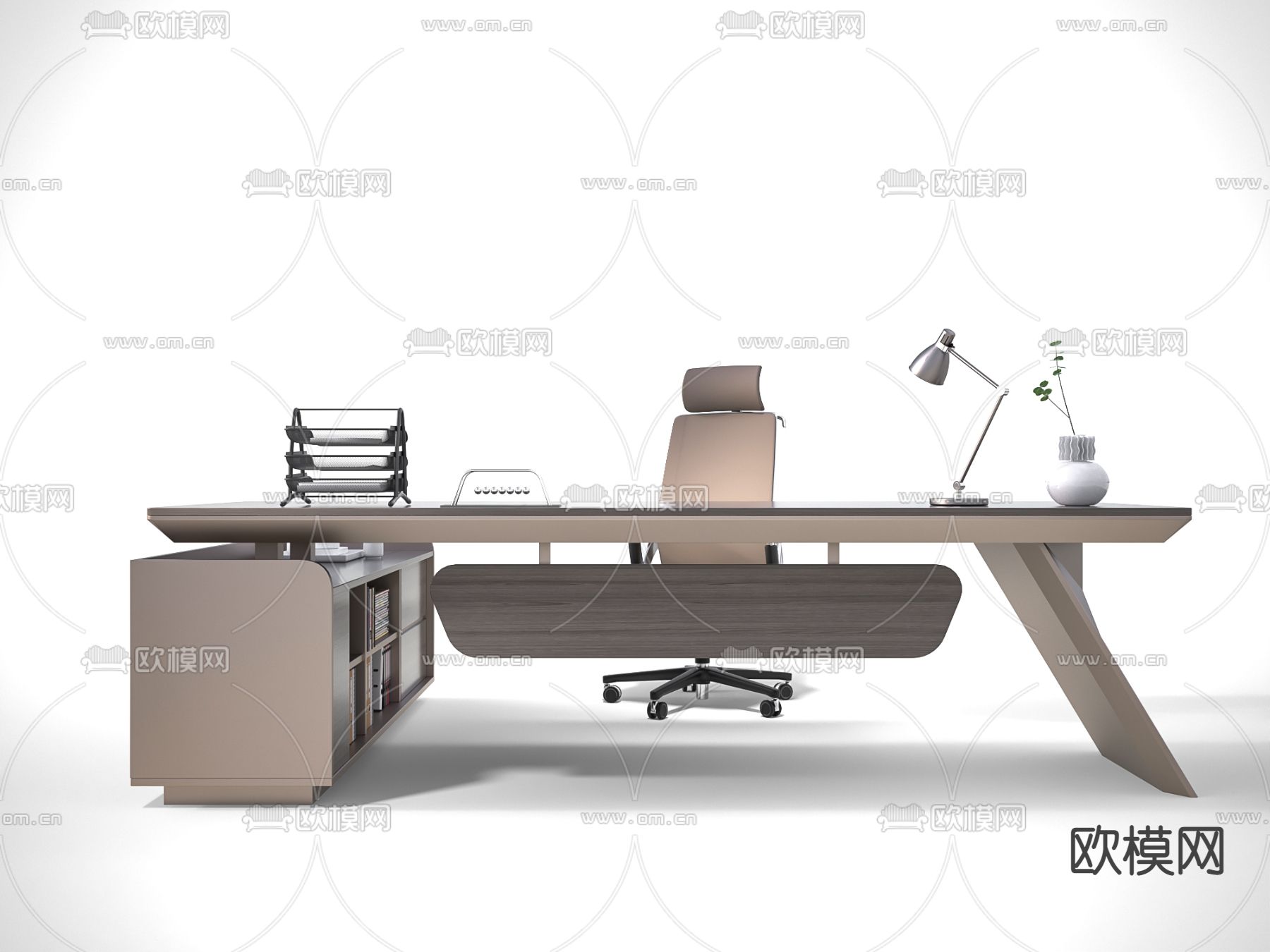 现代办公班台桌椅3d模型下载（渲染图2）