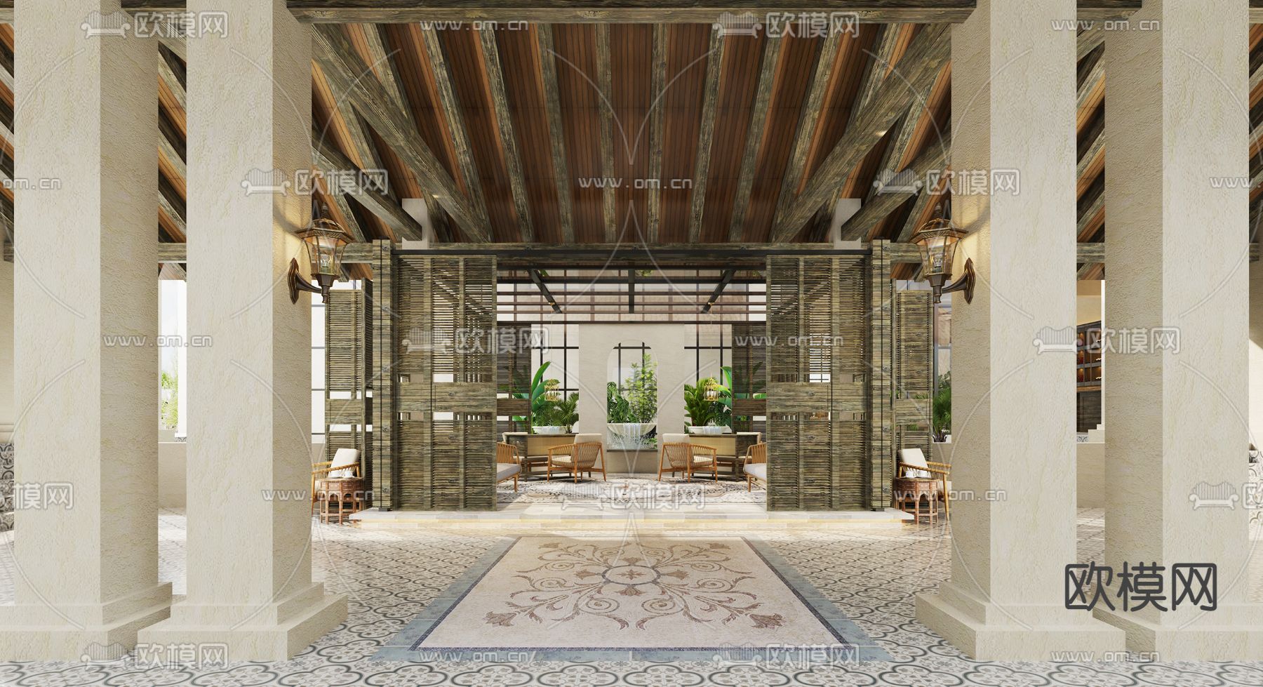 自然风酒店大堂吧3d模型下载（渲染图2）