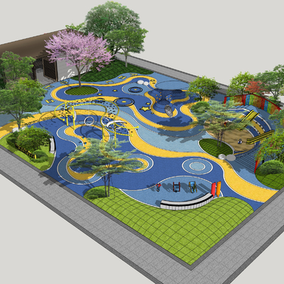  现代儿童游乐园su模型 