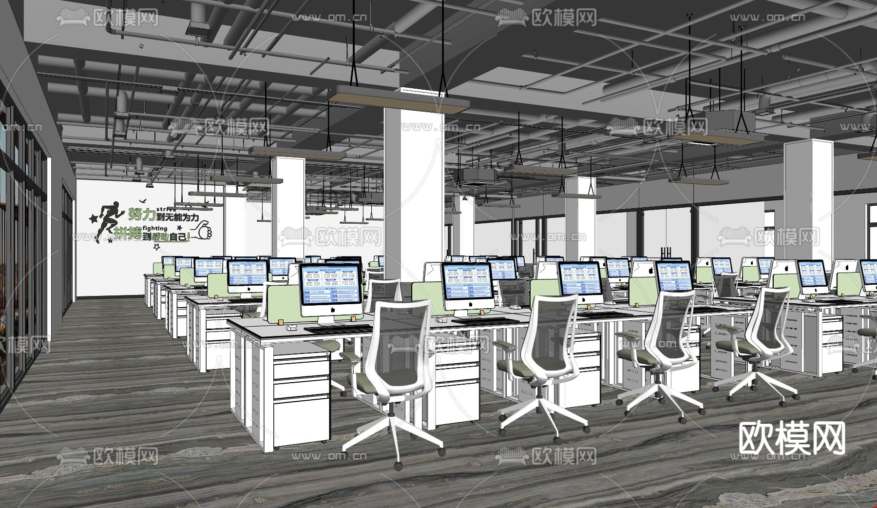 现代开敞办公区su模型
