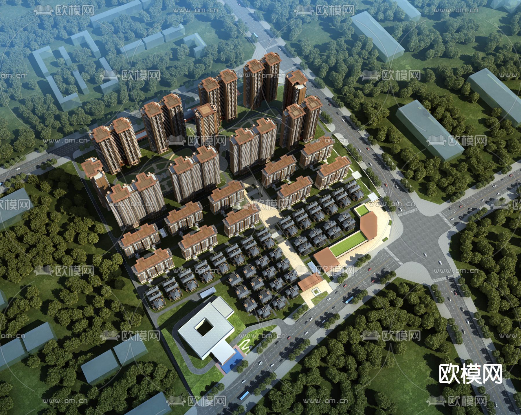 欧式小区住宅鸟瞰3d模型