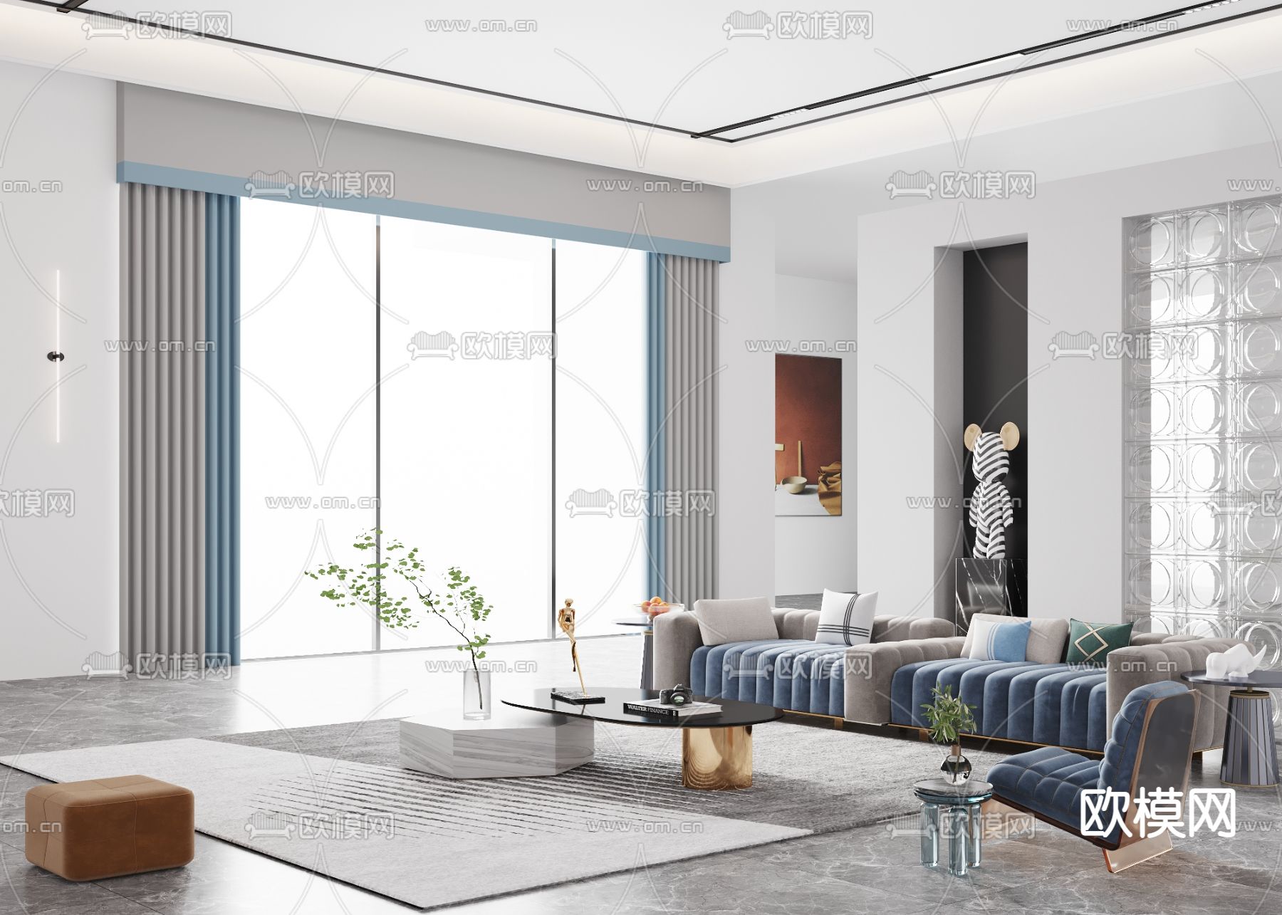 现代布艺沙发组合免费3d模型下载