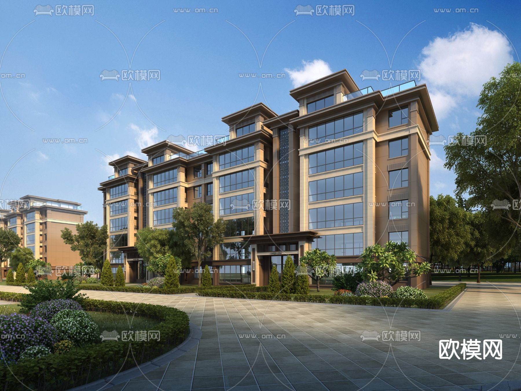 简欧多层住宅楼外观3d模型下载