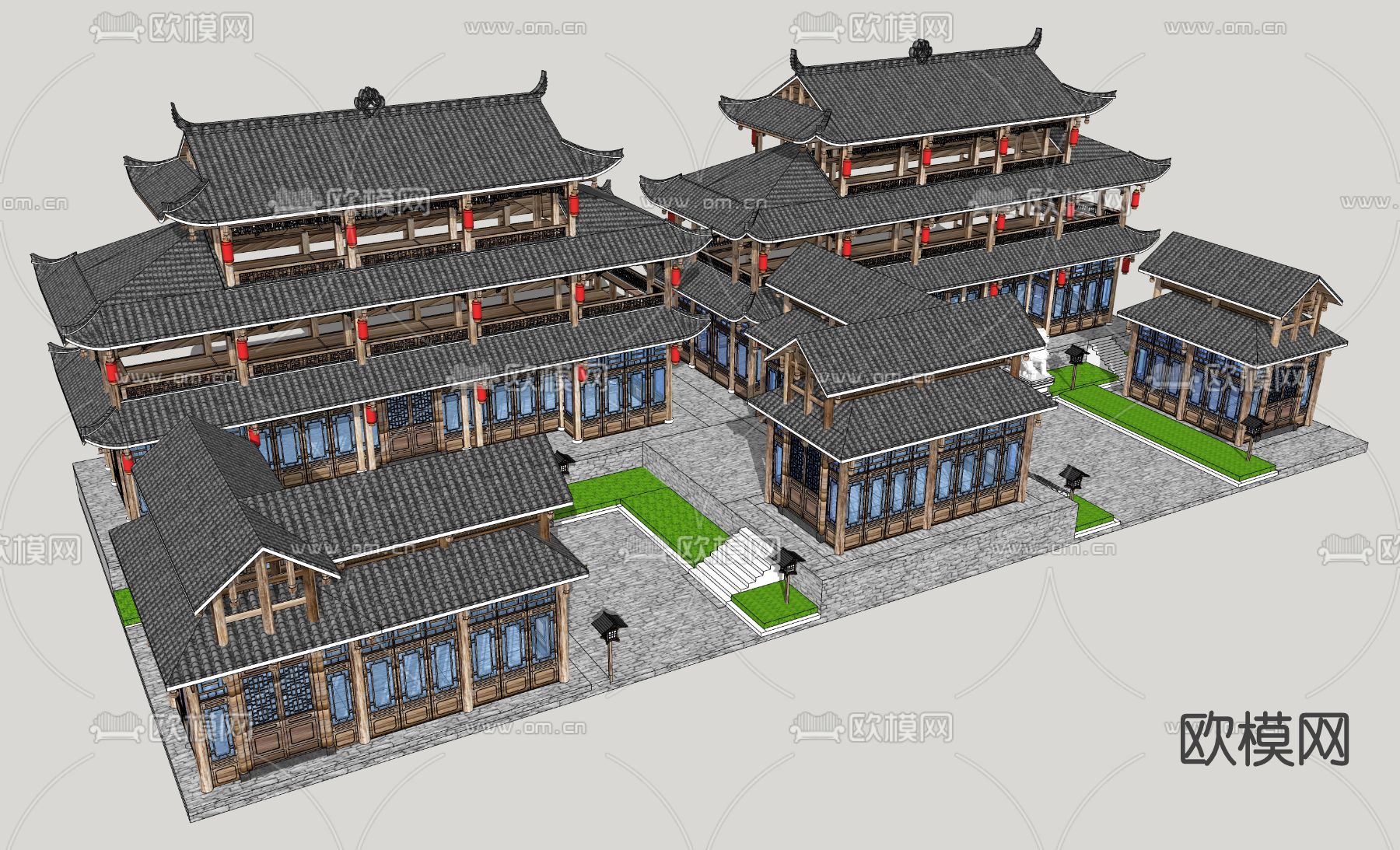 中式古建民居su模型下载（渲染图3）