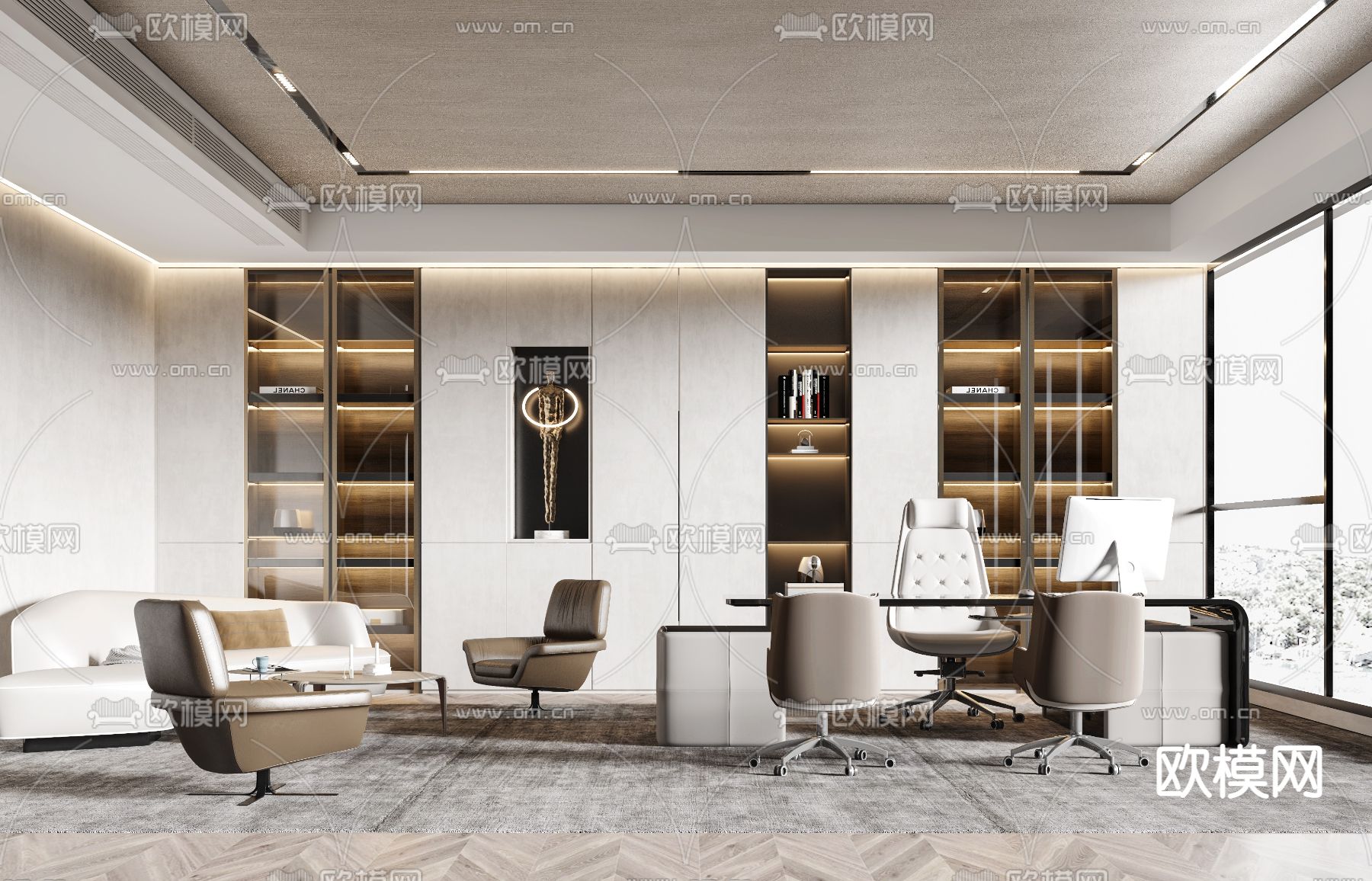 现代轻奢总经理办公室3d模型下载_ID11569375_3dmax免费模型-欧模网