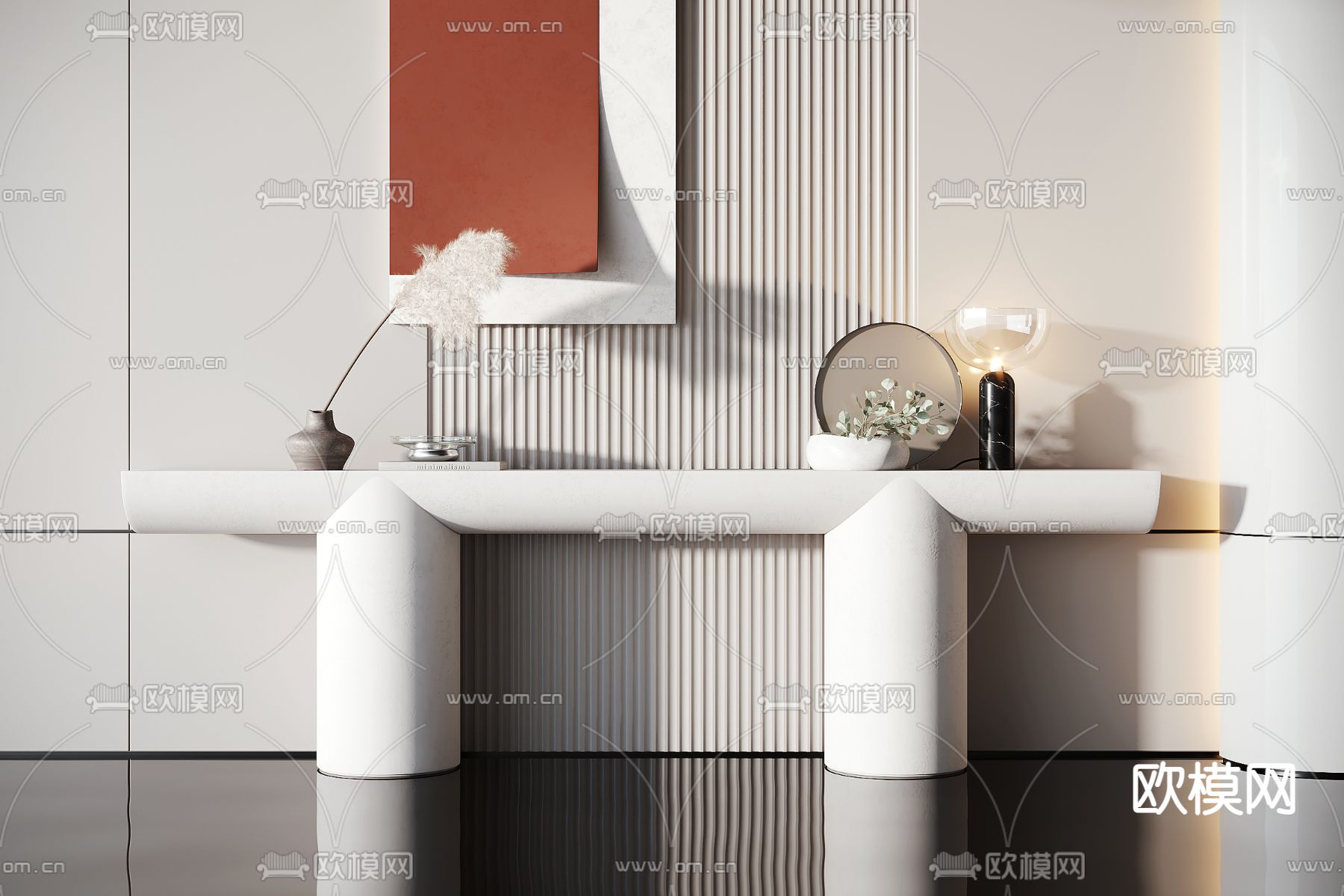 现代端景条案3d模型