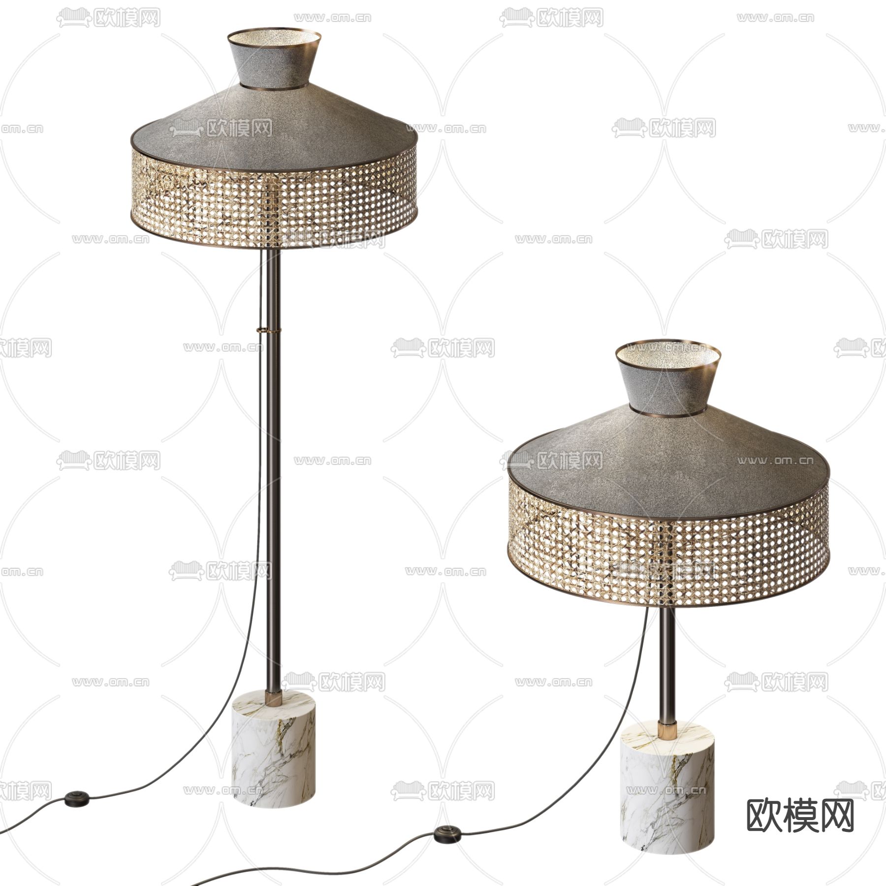 新中式藤编落地灯3d模型