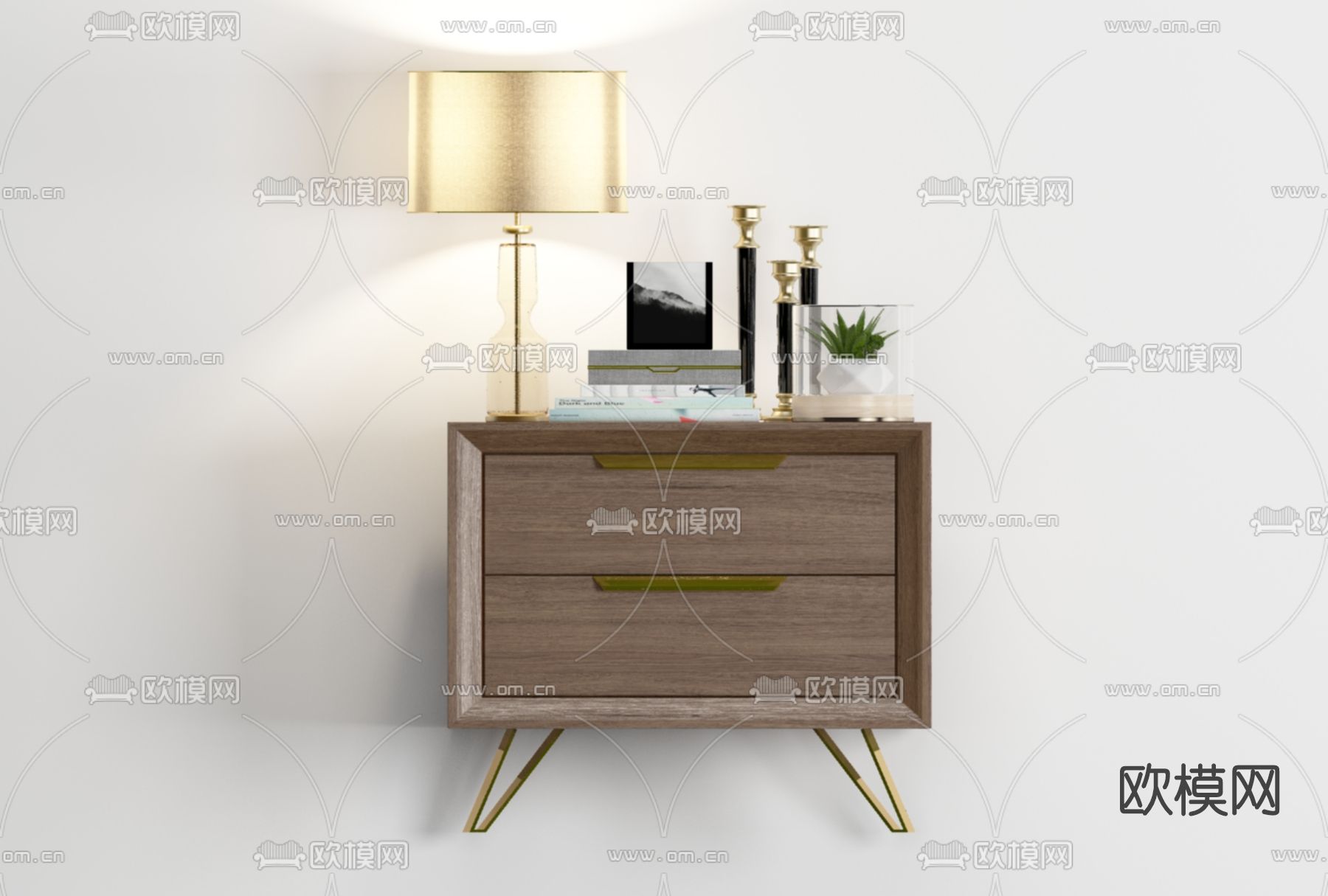 北欧实木床头柜免费3d模型下载