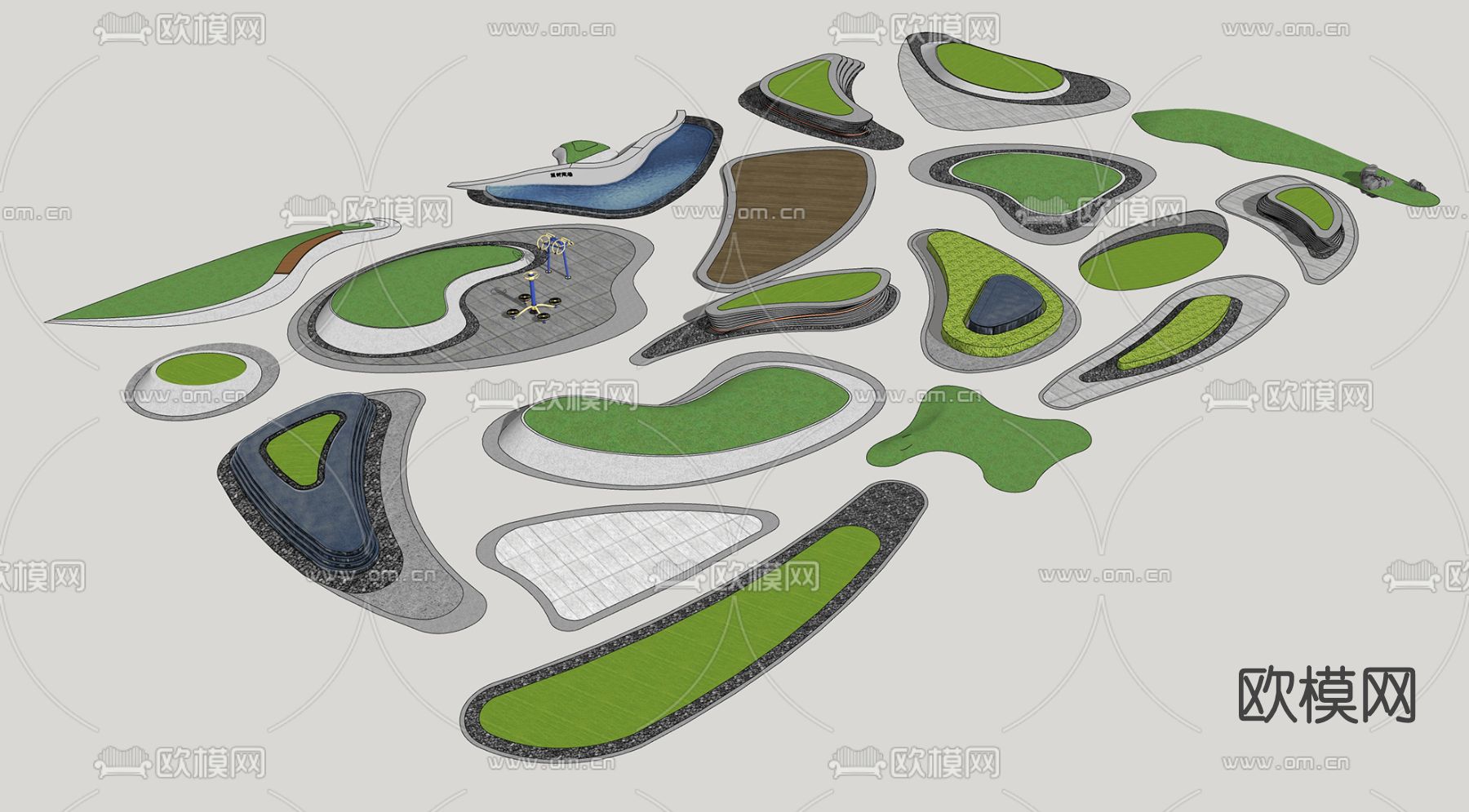 现代树池小品su模型
