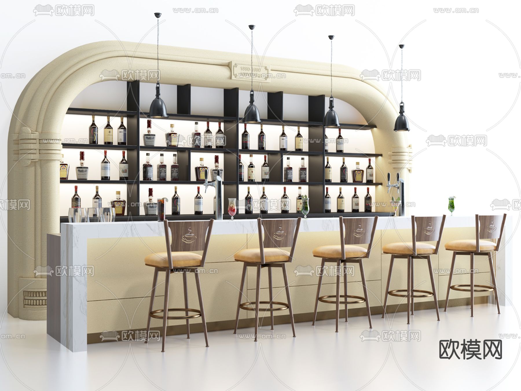 现代酒吧吧台3d模型下载
