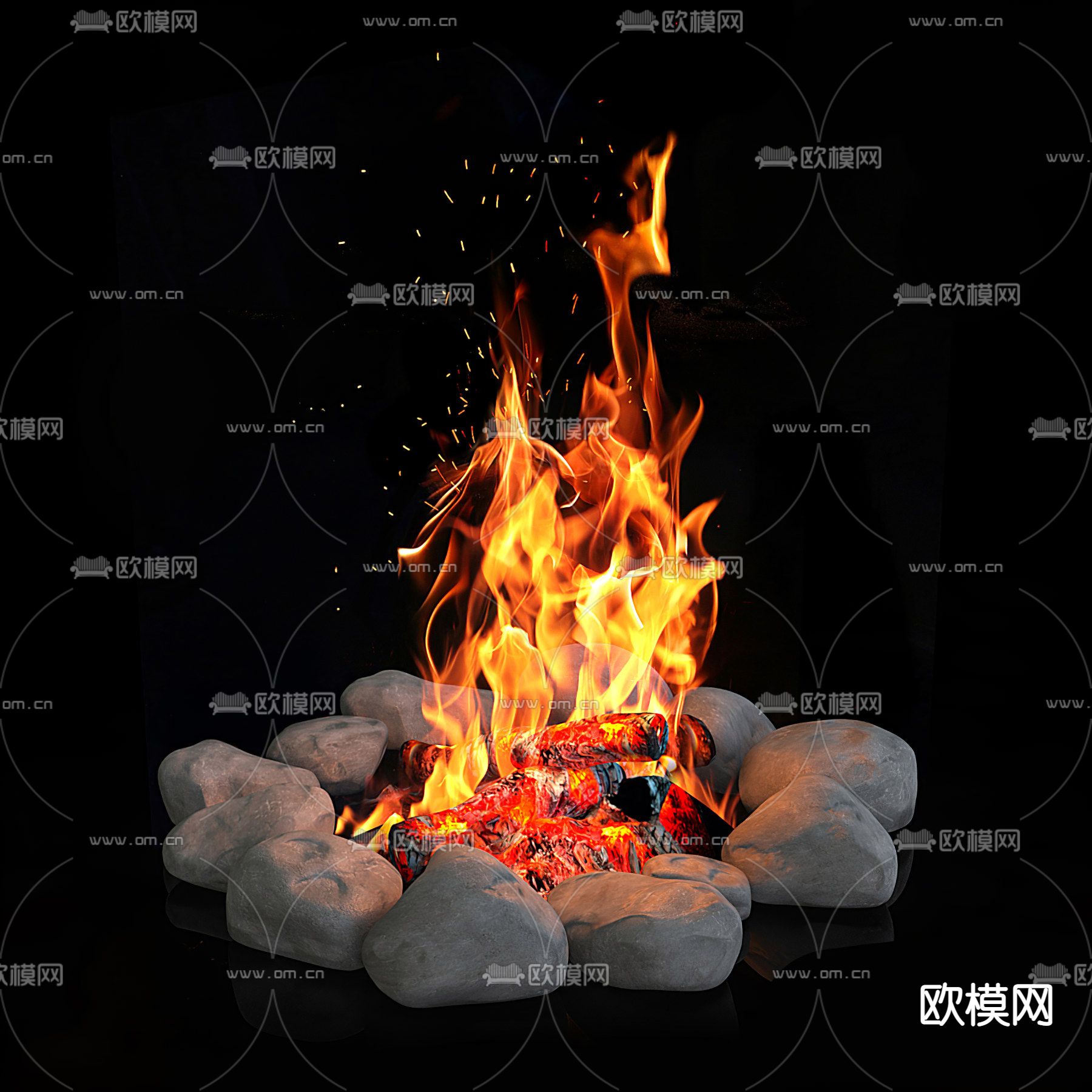 现代石头篝火3d模型下载