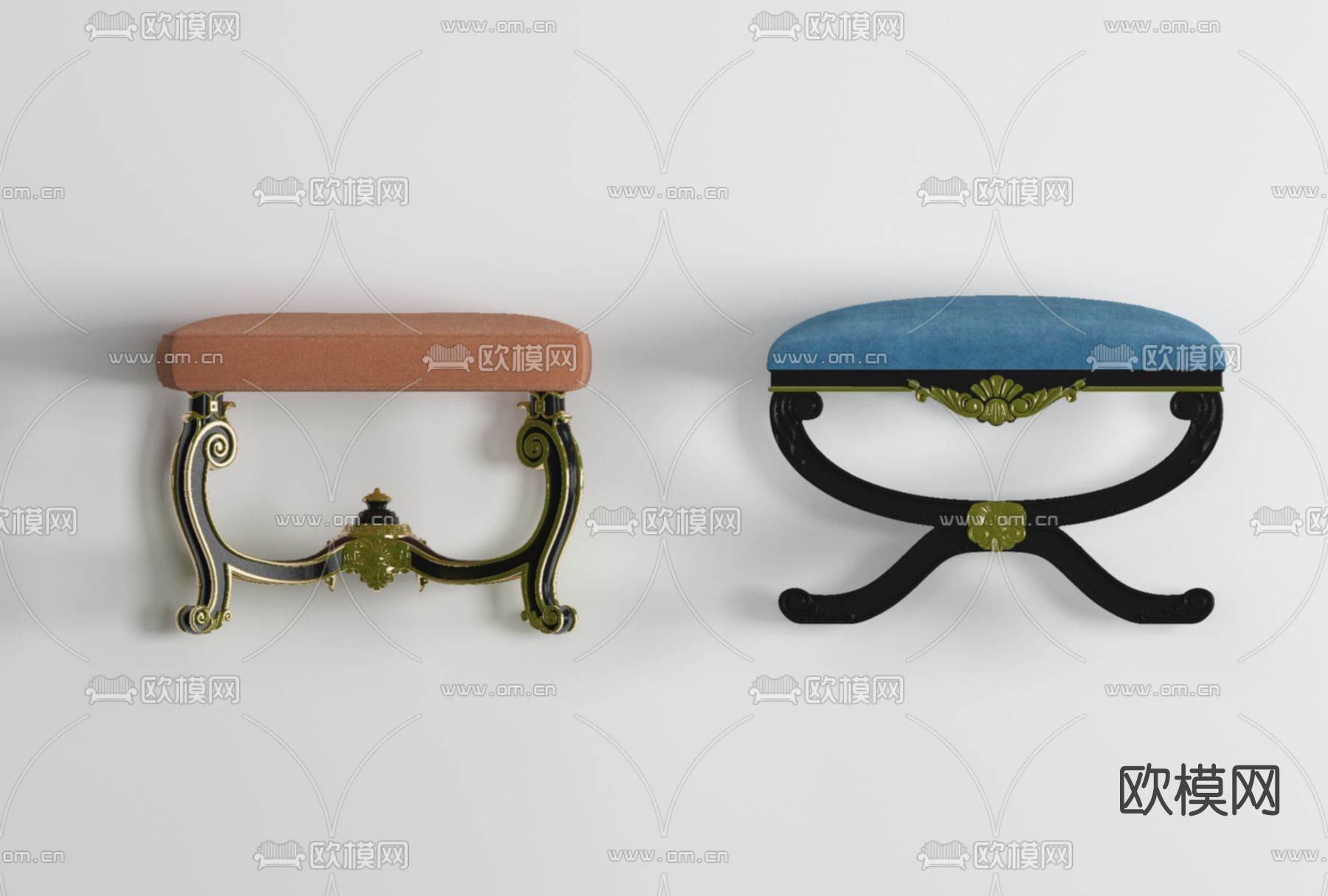欧式布艺凳子免费3d模型下载