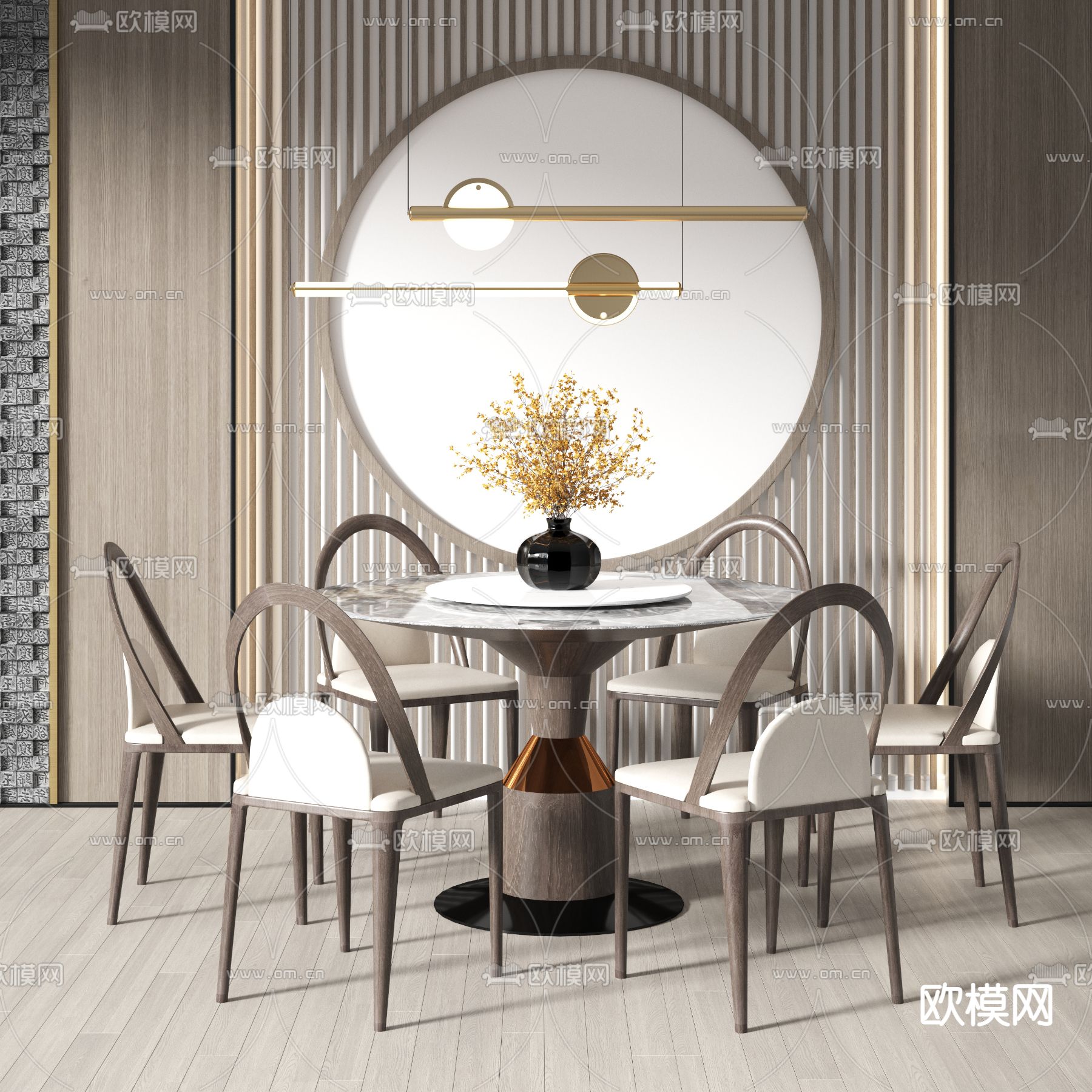 现代实木餐桌椅3d模型