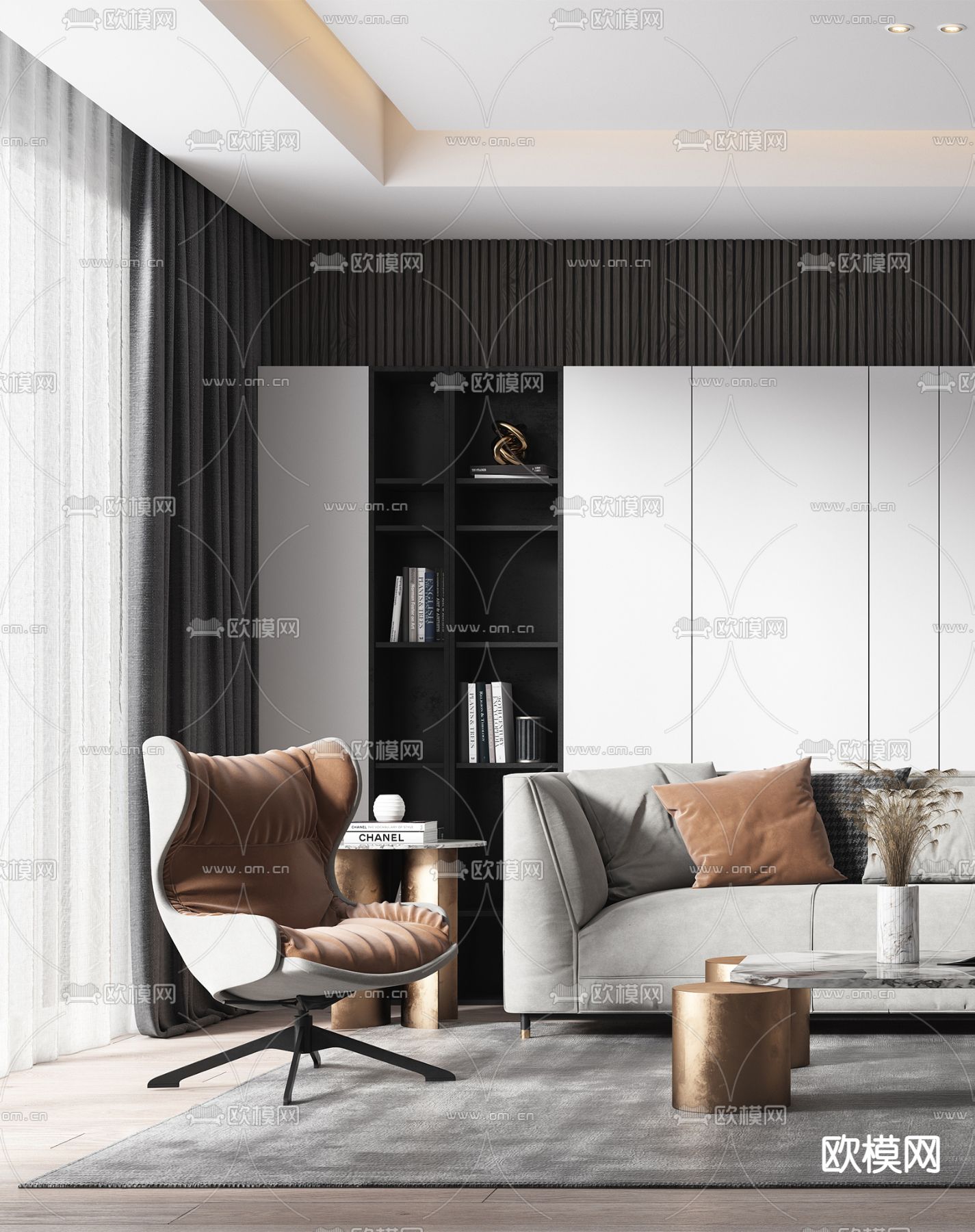 现代布艺沙发组合3d模型下载（渲染图2）