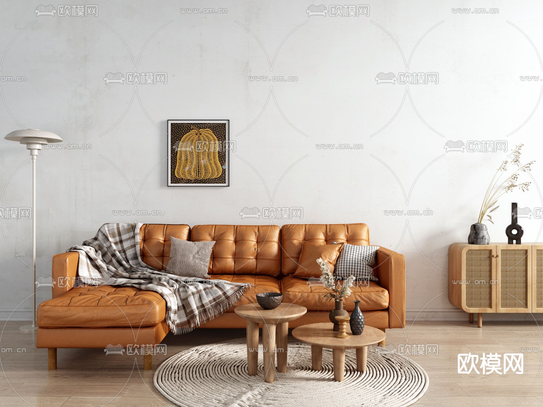 北欧皮革转角沙发3d模型下载