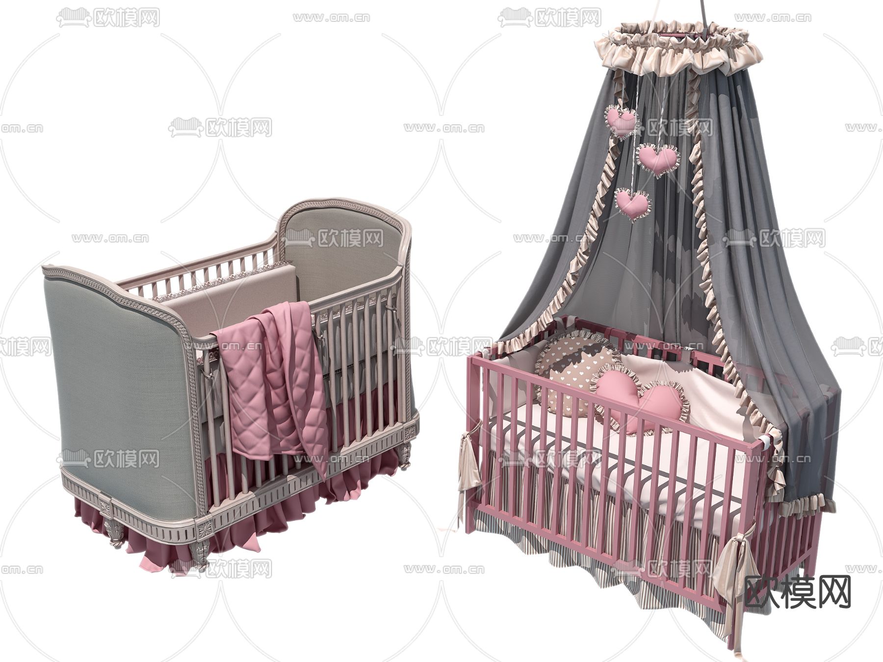 现代儿童婴儿床3d模型下载